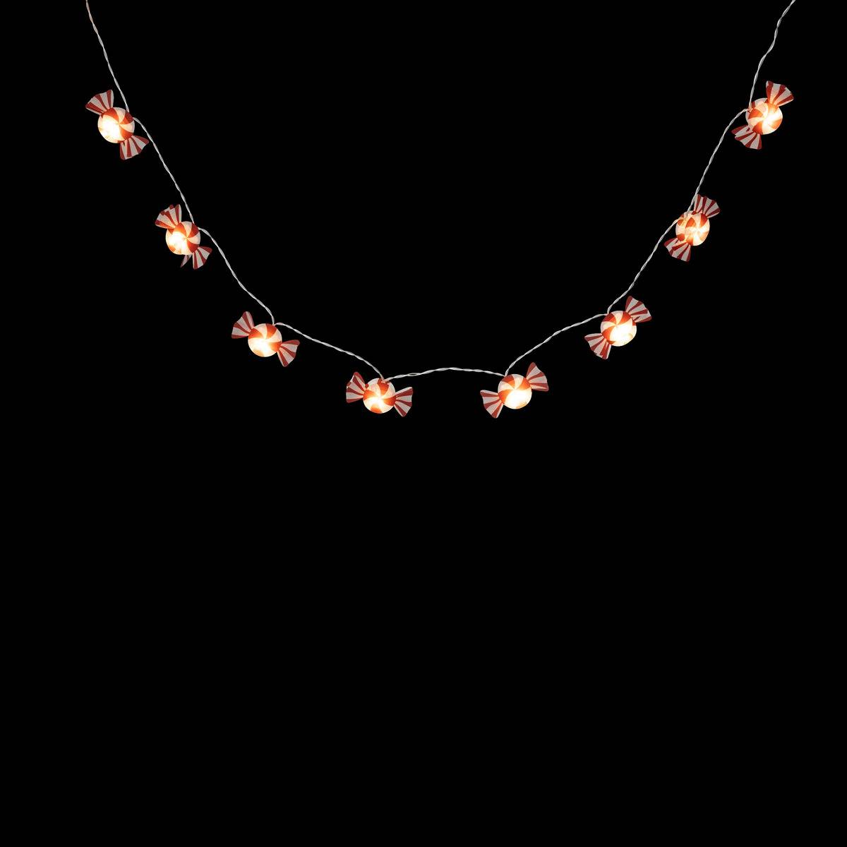 Guirlande bonbons 10 LED blanc chaud L165cm à piles rouge, FEERIC LIGHTS & CHRISTMAS