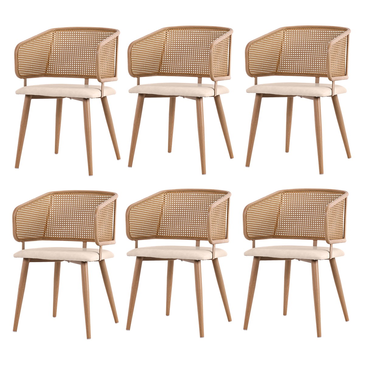 Lot de 6 chaises de salle à manger en velours avec dossier en rotin style moderne et confortable, DEWR beige, MEUBLES COSY