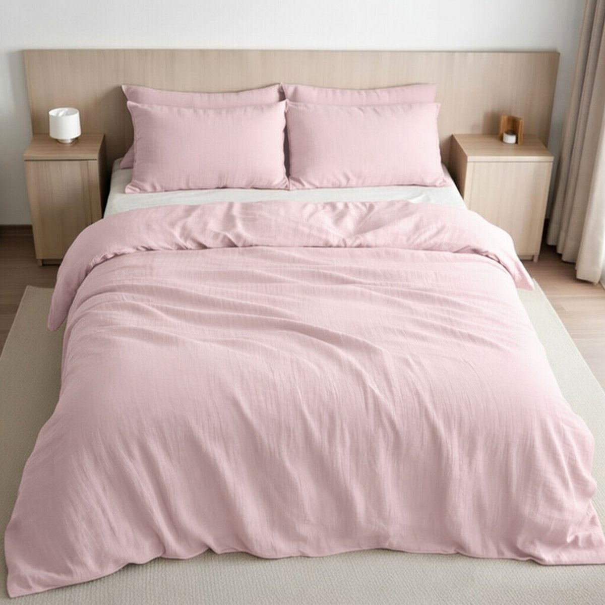 Housse de couette en gaze de coton lavé unie, PUR rose lotus, BATON ROUGE