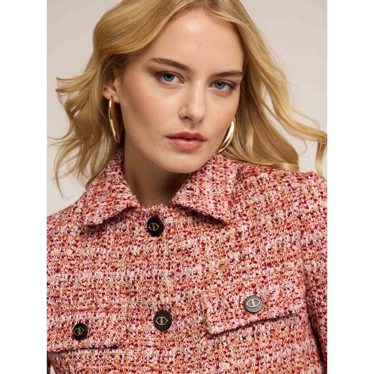Veste courte en tweed rouge, MOTIVI