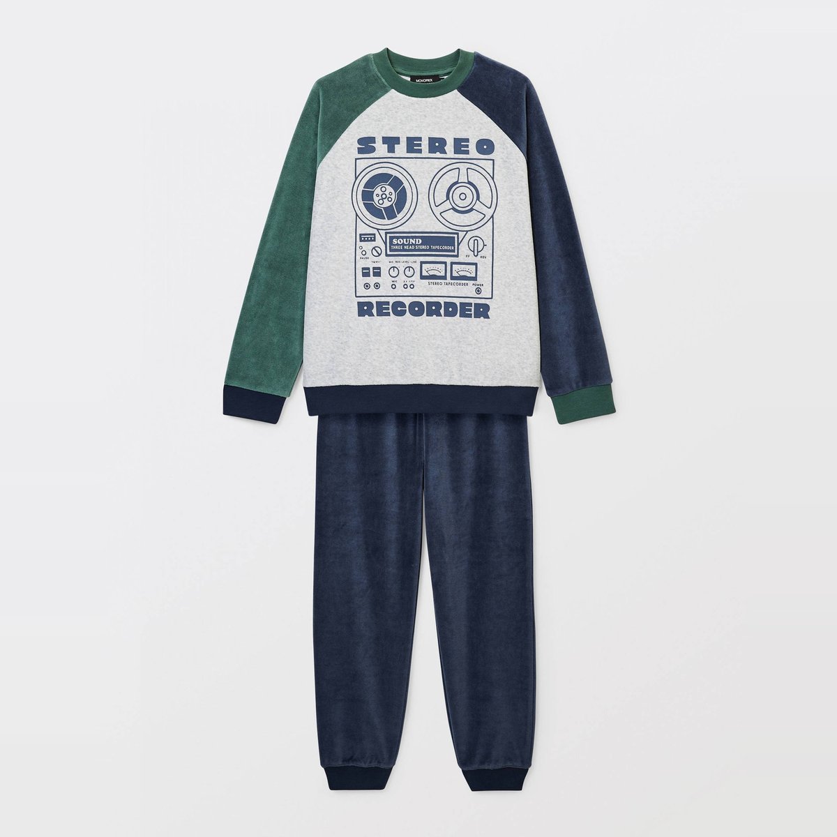 Pyjama velours manches longues imprimé en coton BIO GOTS outremer, MONOPRIX