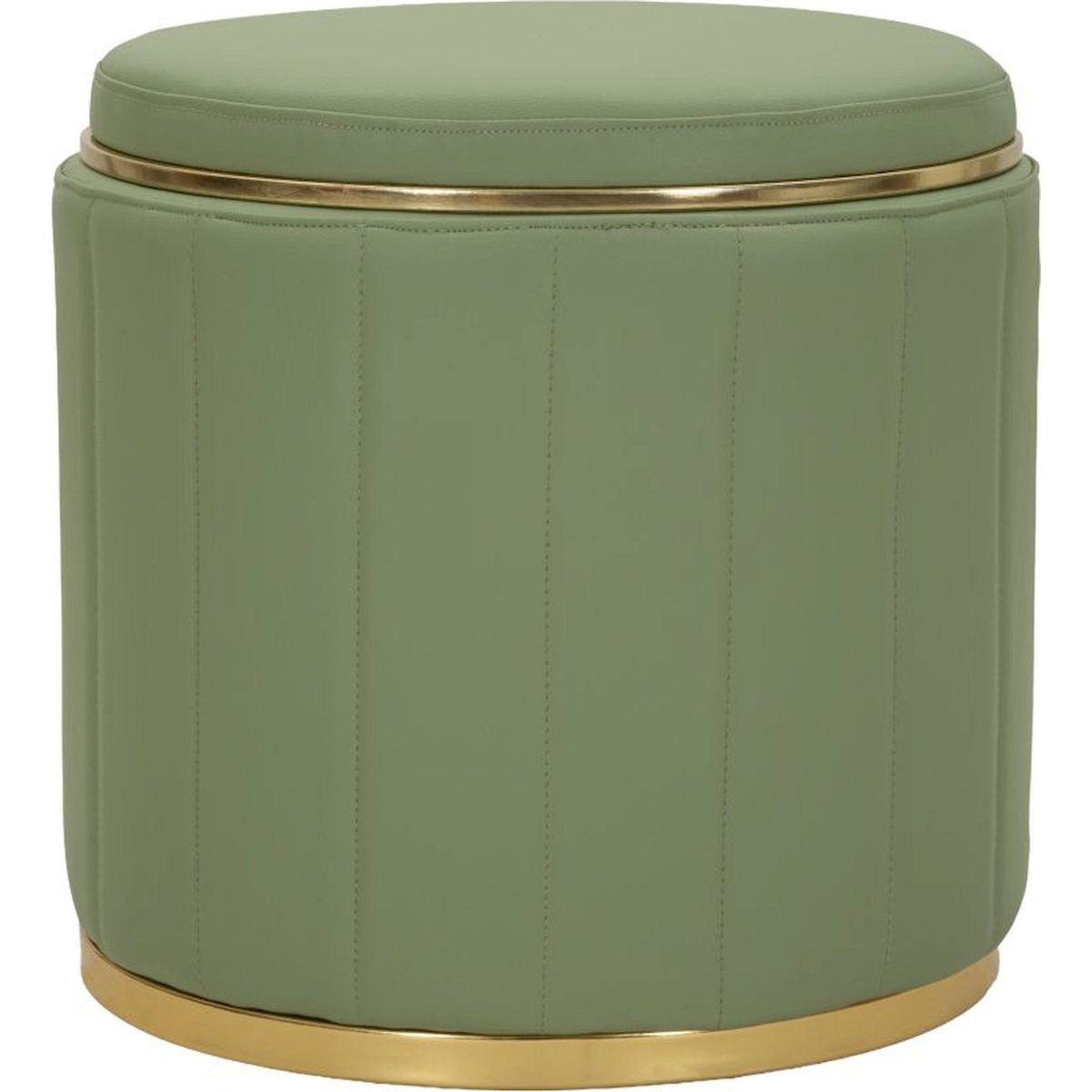 Pouf rond coffre capitonné GLAM vert et doré, RECOLLECTION