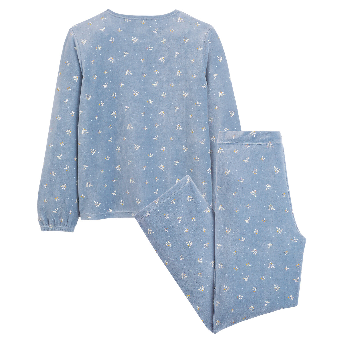 Pijama em veludo, estampado com folhas e pássaros azul, LA REDOUTE COLLECTIONS