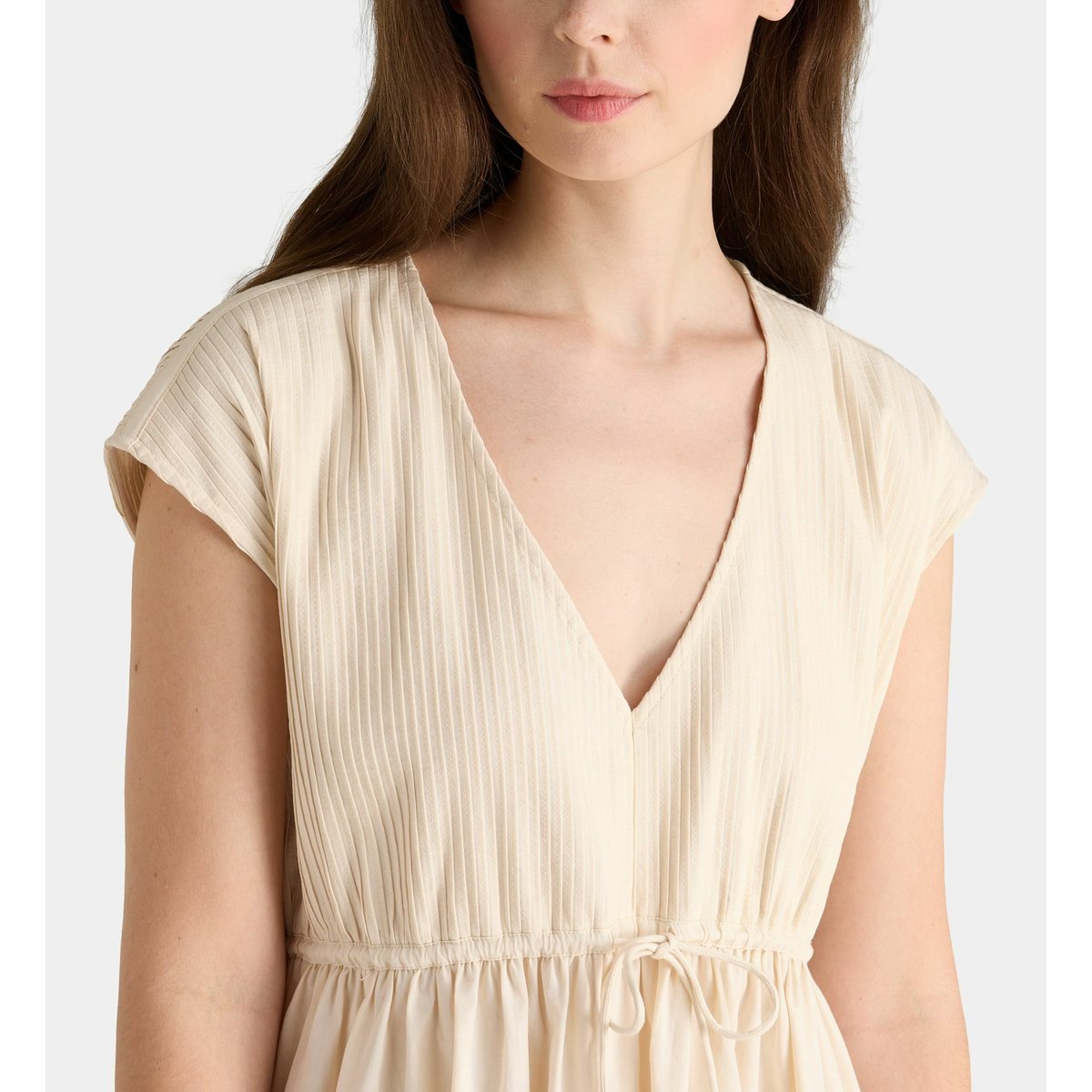 Robe déesse évasée mi-longue en coton beige clair, GALERIES LAFAYETTE