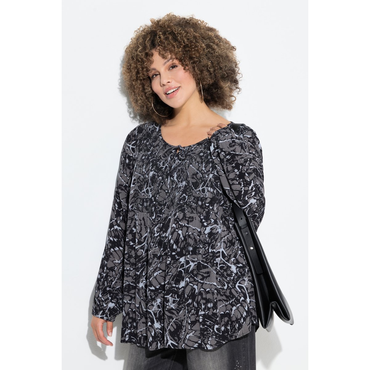 Blouse smockée ligne en A gris graphite, ULLA POPKEN