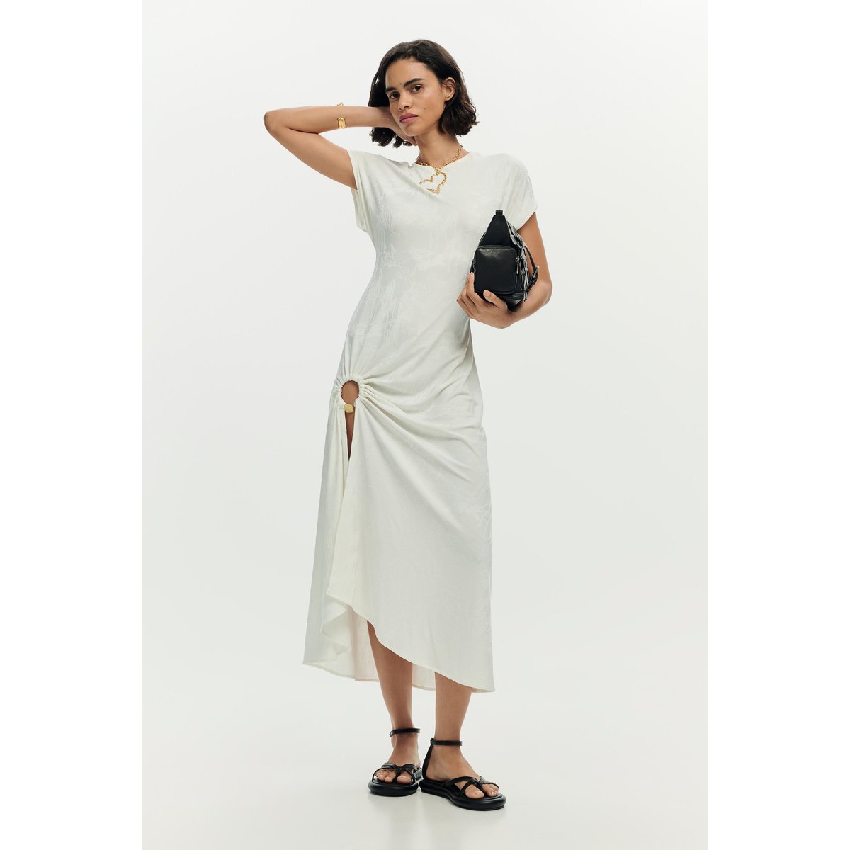 Robe floquée à manches courtes blanc, DESIGUAL