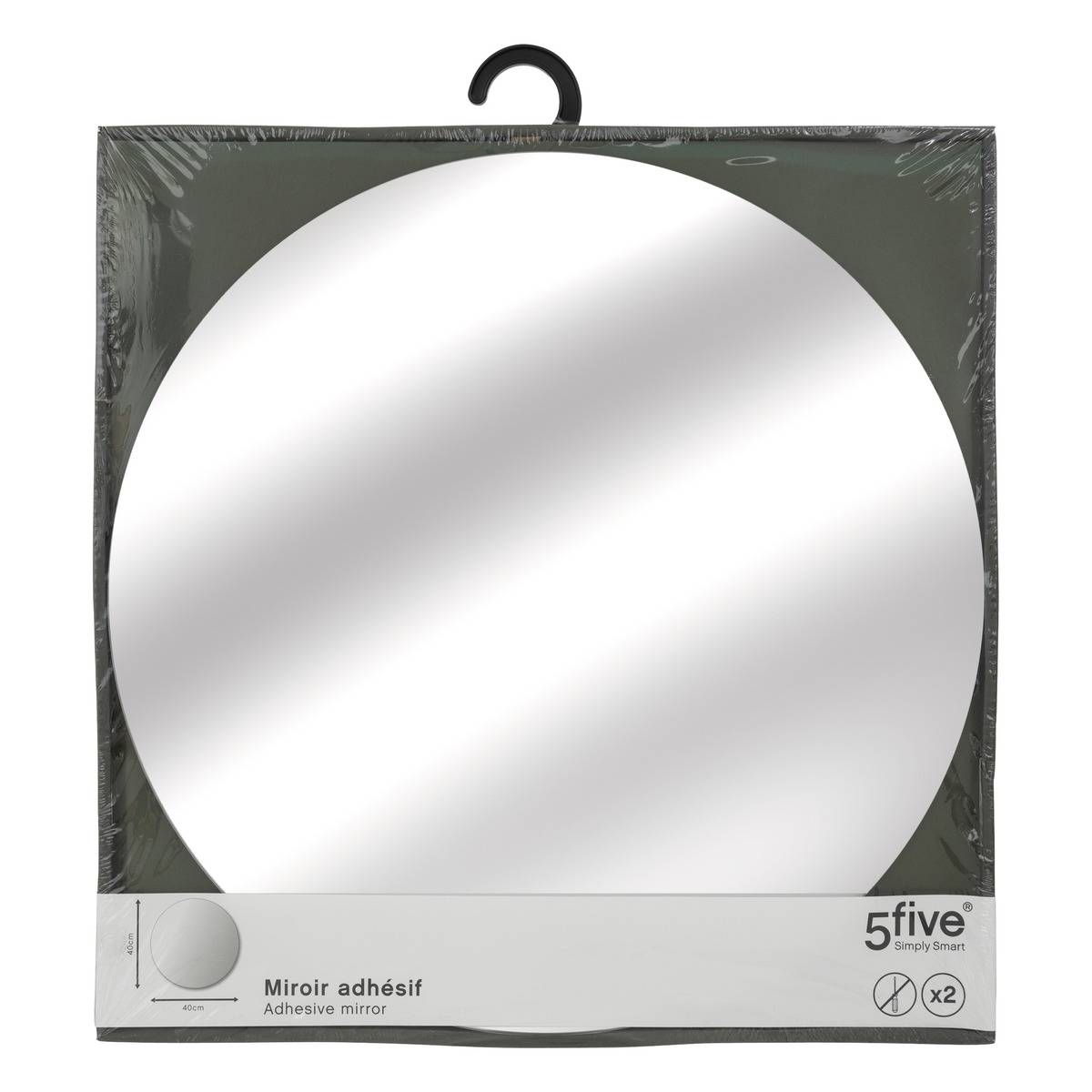 Lot de 2 miroirs adhésifs ronds argent, 5FIVE SIMPLY SMART