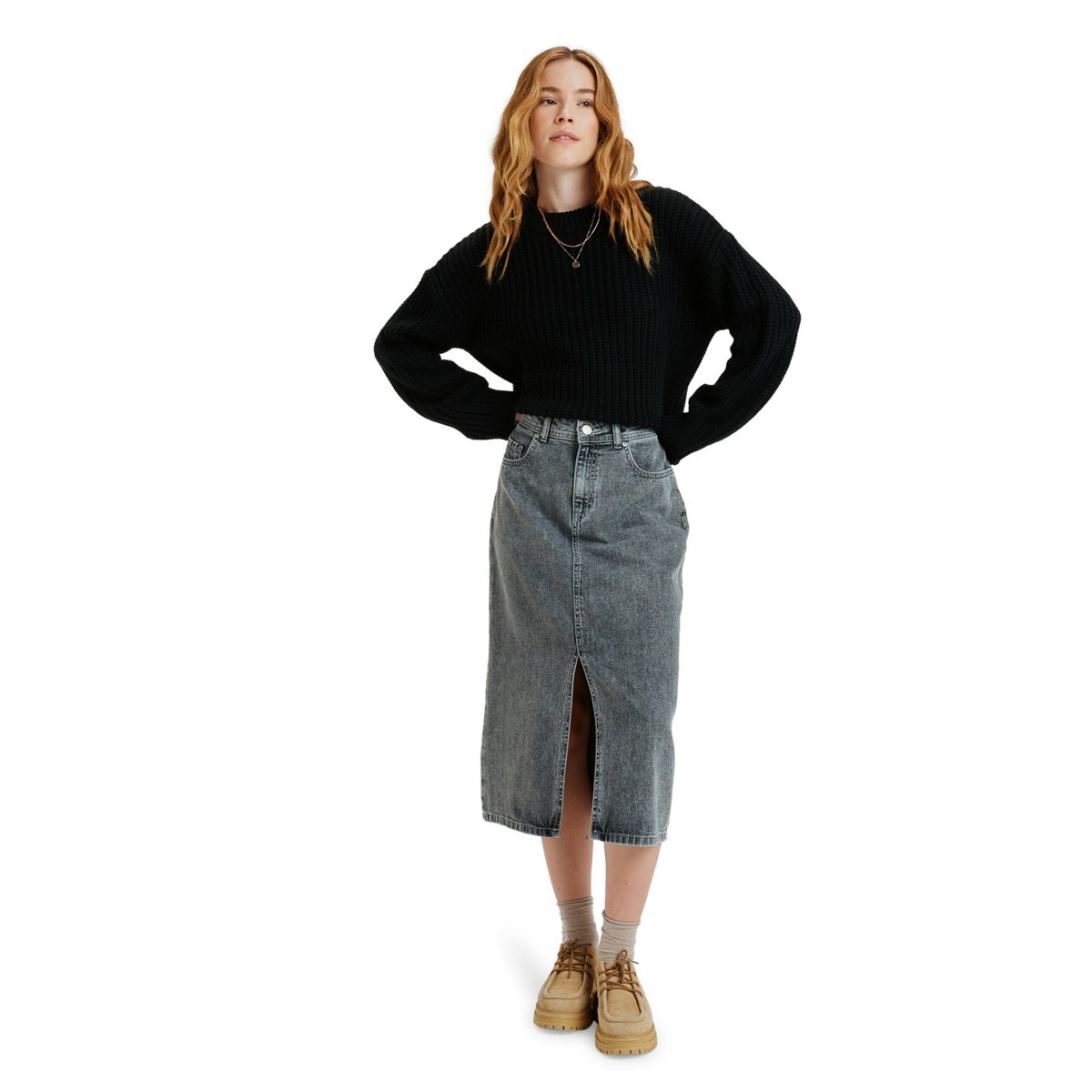 Jupe en jean de longueur midi COLD WINDS. gris mid grey, ROXY