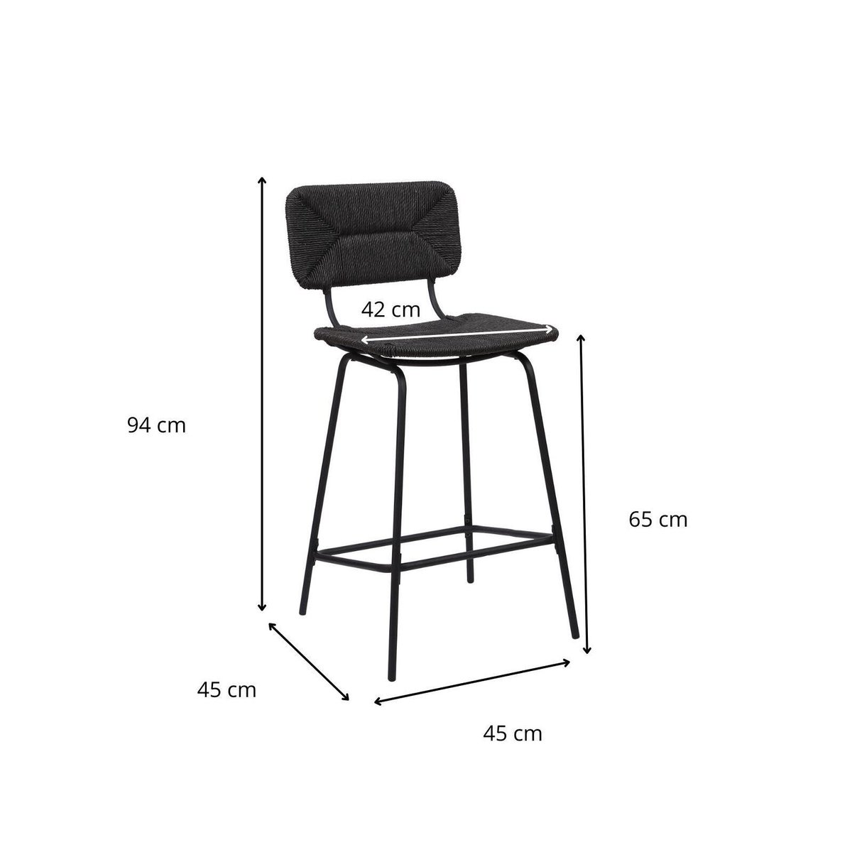 Lot de tabourets d'ilot et bar en métal et assise rotin 65cm NEMA|Lot de 6 | Lot de 6 noir, MOB IN