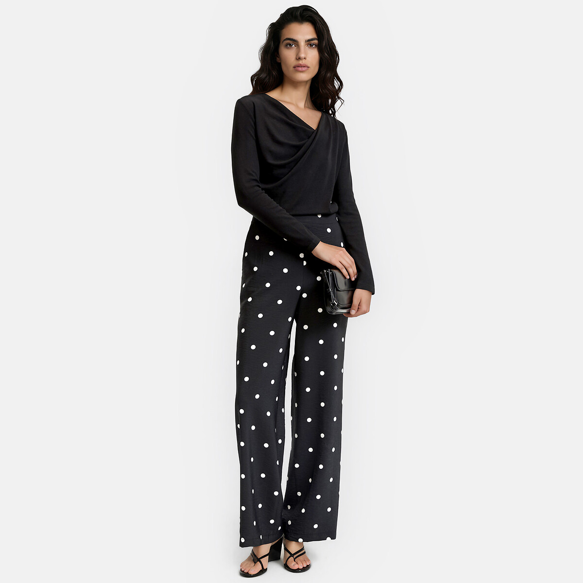 Maglia drappeggiata, a maniche lunghe, in misto viscosa nero , LA REDOUTE COLLECTIONS