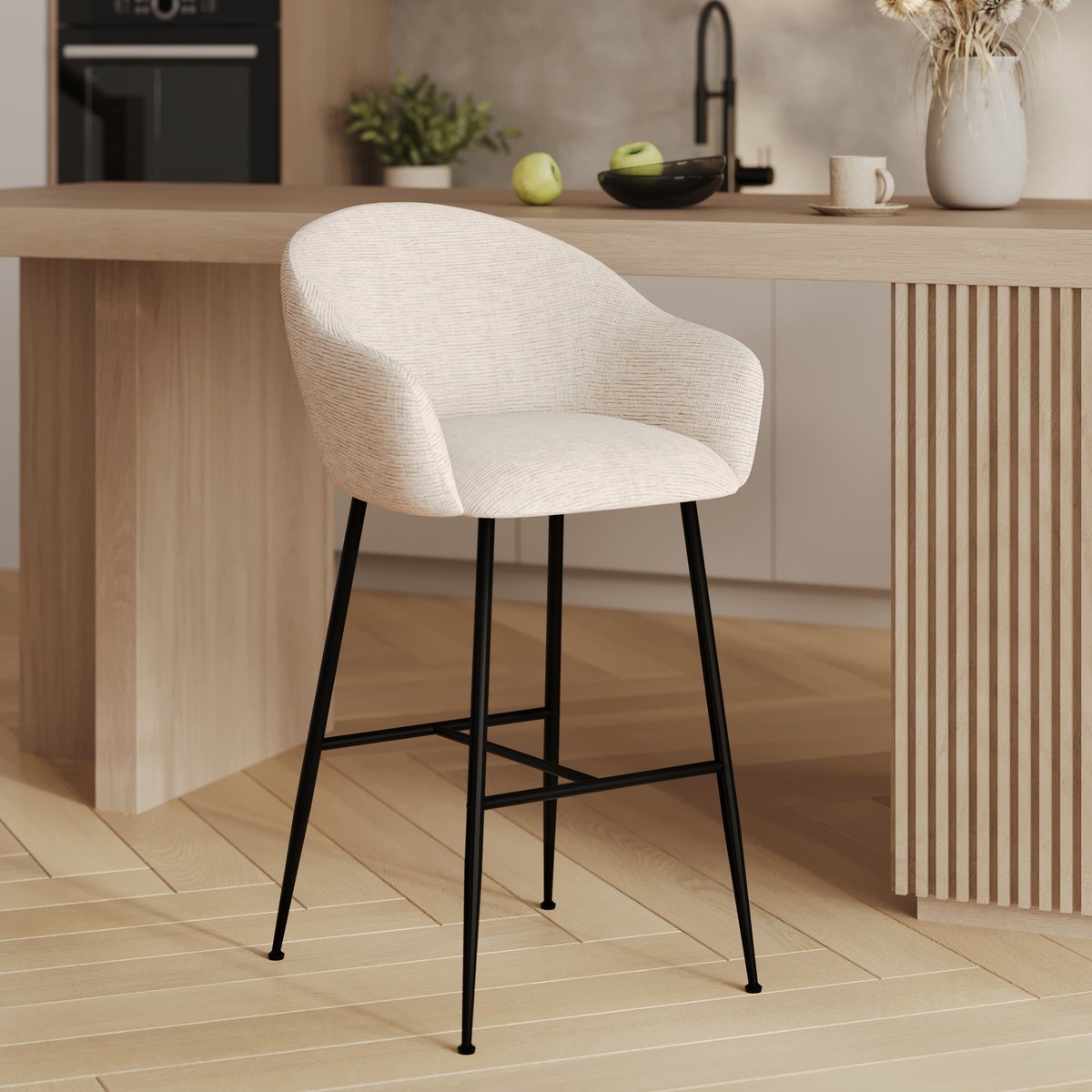 Chaise de bar en tissu 76 cm - SOCKY beige chiné, MAISON PAVANE