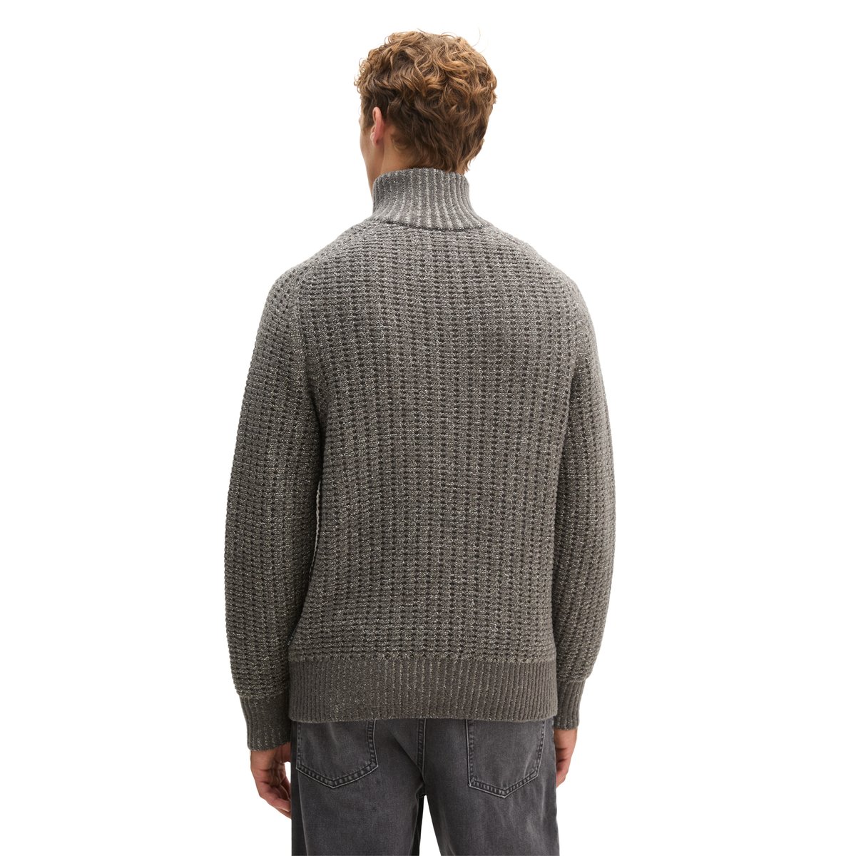 Pull à col roulé en maille, coupe classique en mélange de coton bio et de laine vierge marron, MARC O'POLO