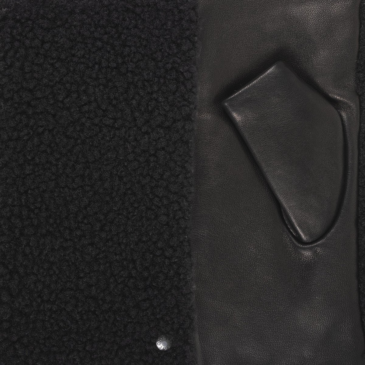 Mitaines cuir d'agneau pleine fleur doublé imitation fourrure noir, ISOTONER