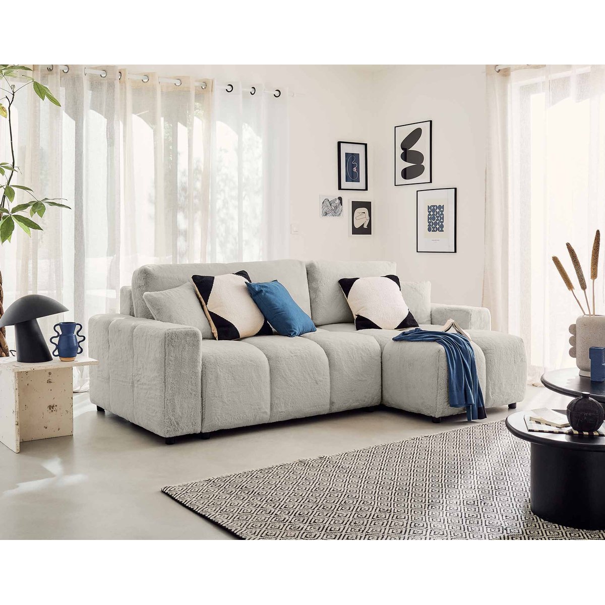 Canapé d'Angle Convertible 4 places - CROCUS gris clair, BEST MOBILIER