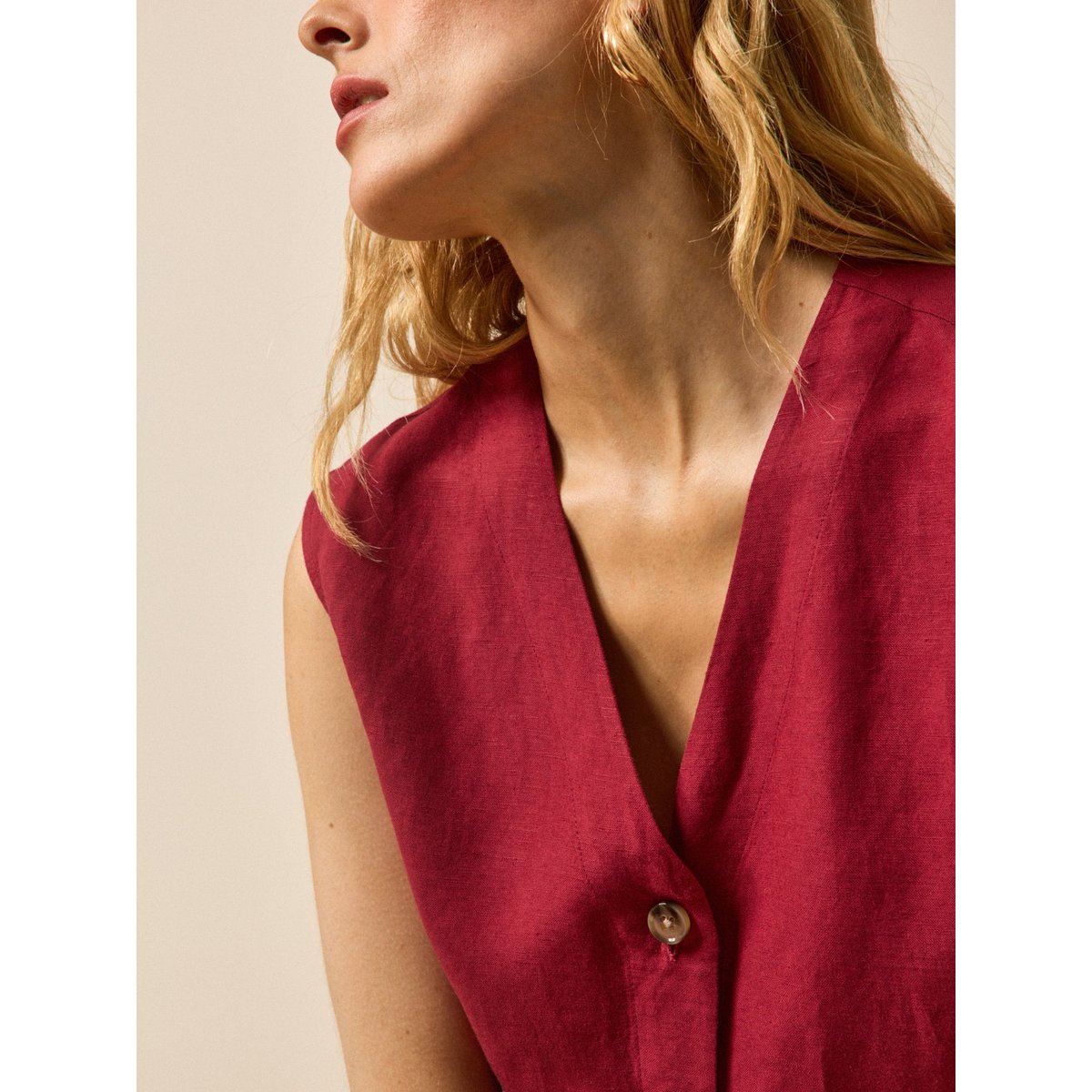 Top boutonné lin et viscose carmin, CYRILLUS