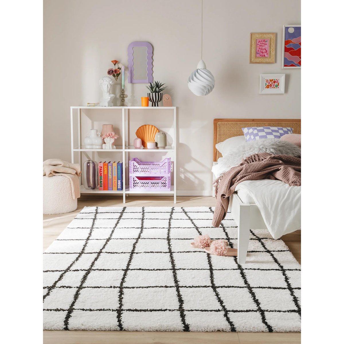 Tapis à poils longs LOUISE noir/blanc, BENUTA