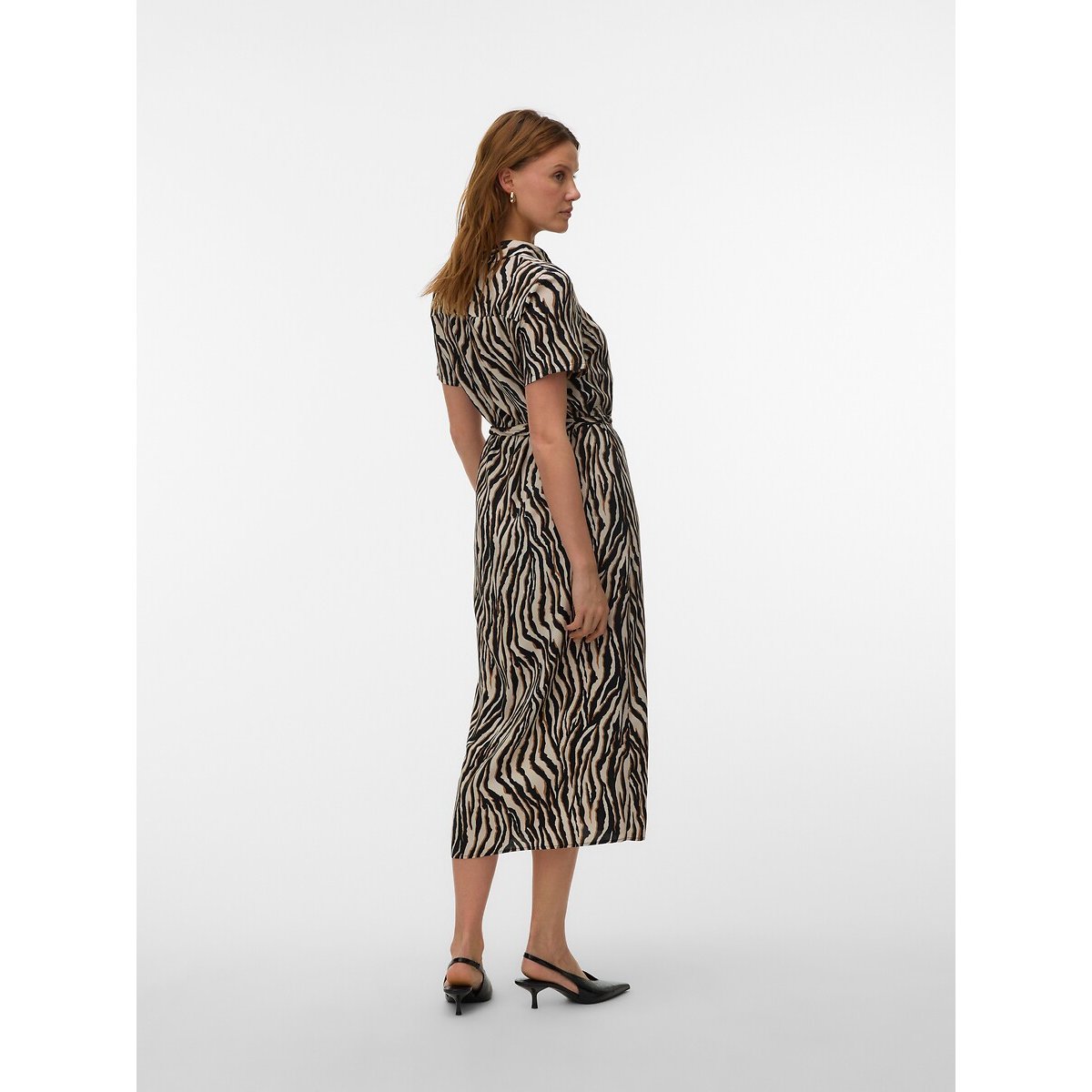 Robe imprimée manches courtes avec ceinture imprimé zèbre, VERO MODA