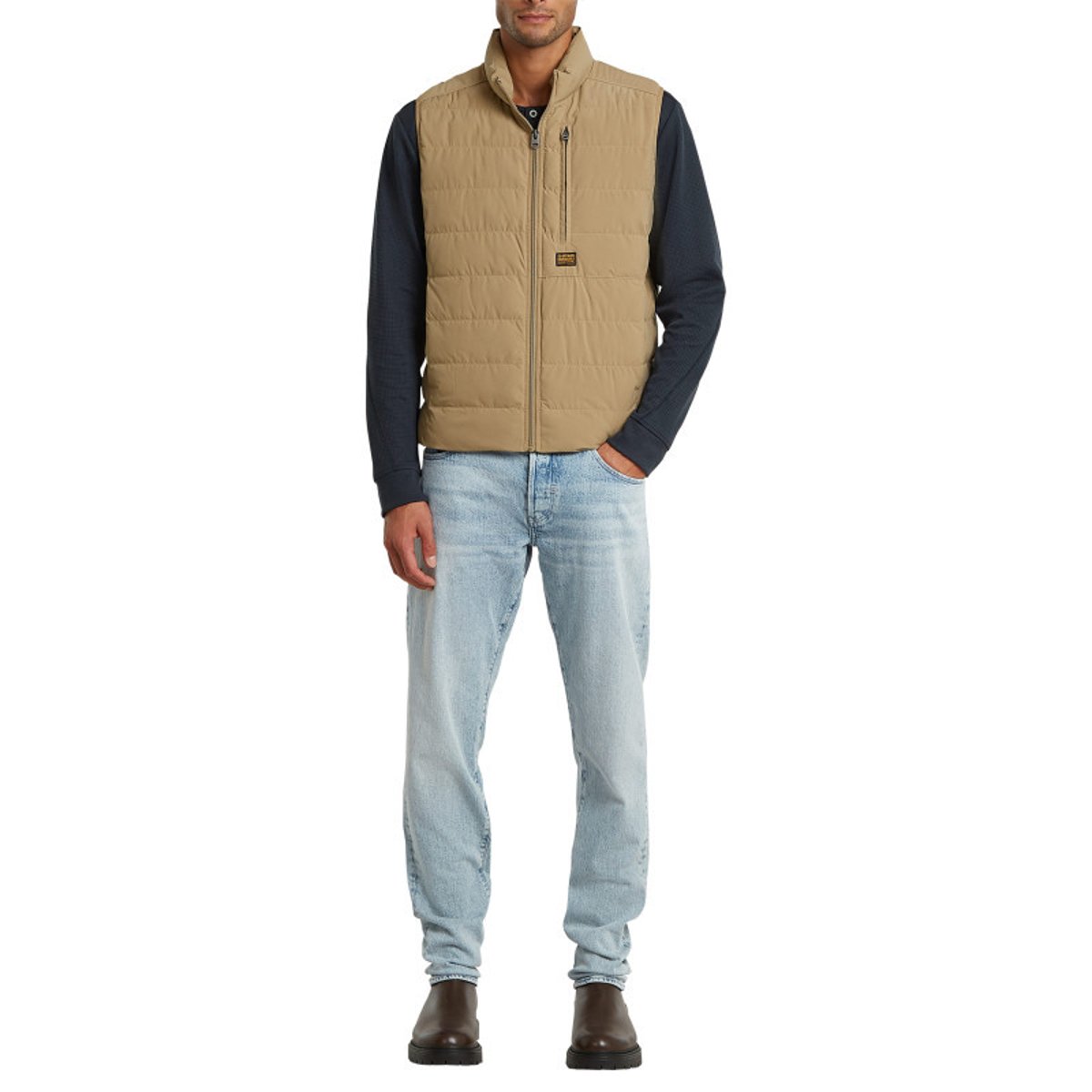 Doudoune sans manche beige unie avec une coupe droite et un col montant beige, G-Star RAW