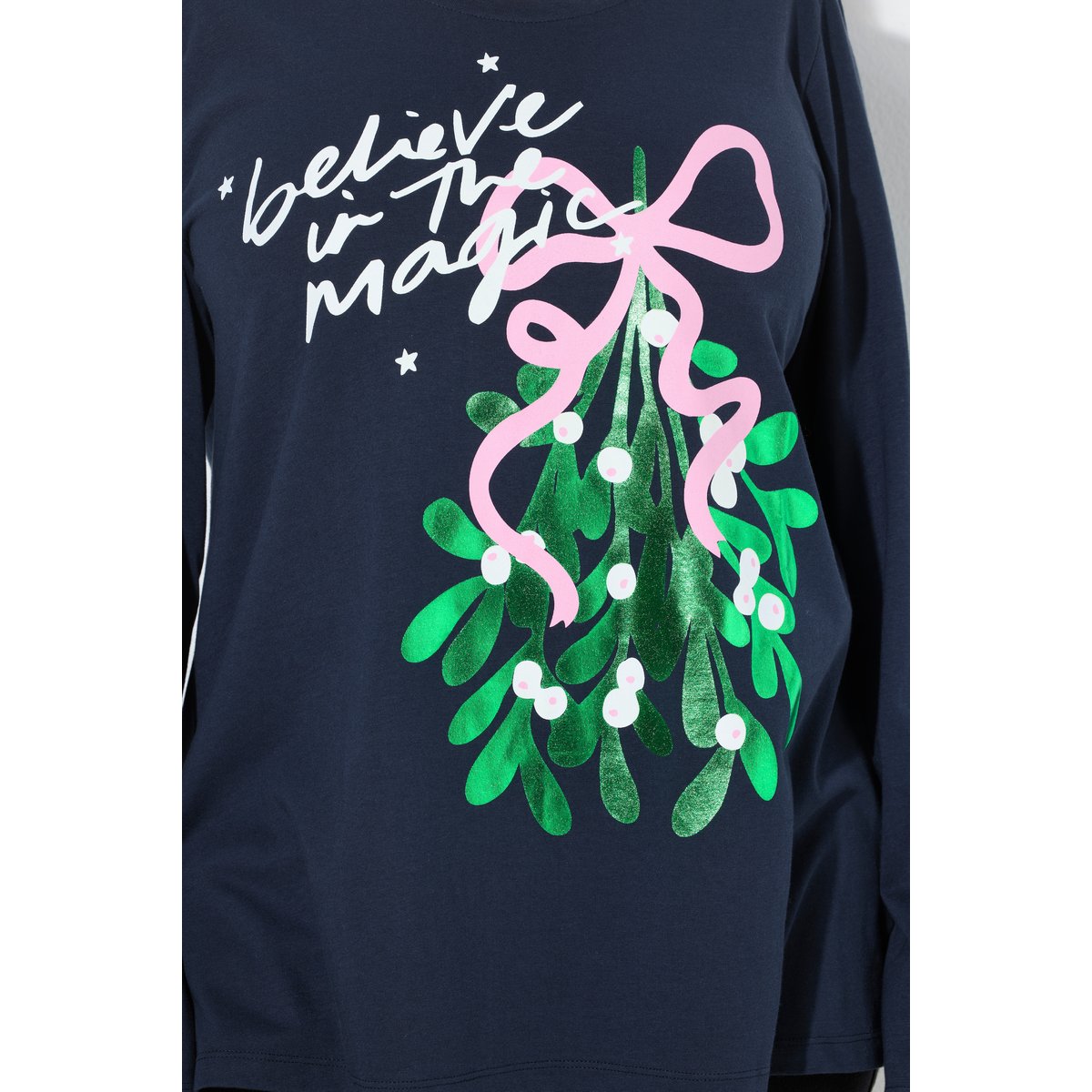 T-shirt de Noël, motif branche de gui marine, ULLA POPKEN