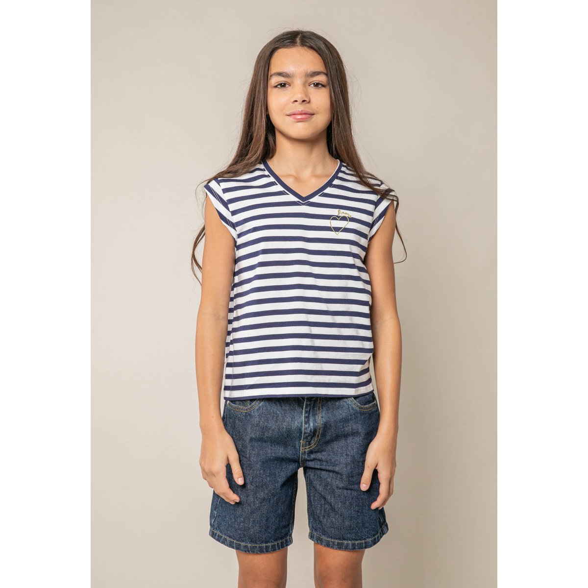 T-shirt fille en coton VAMIKA marine, DEELUXE