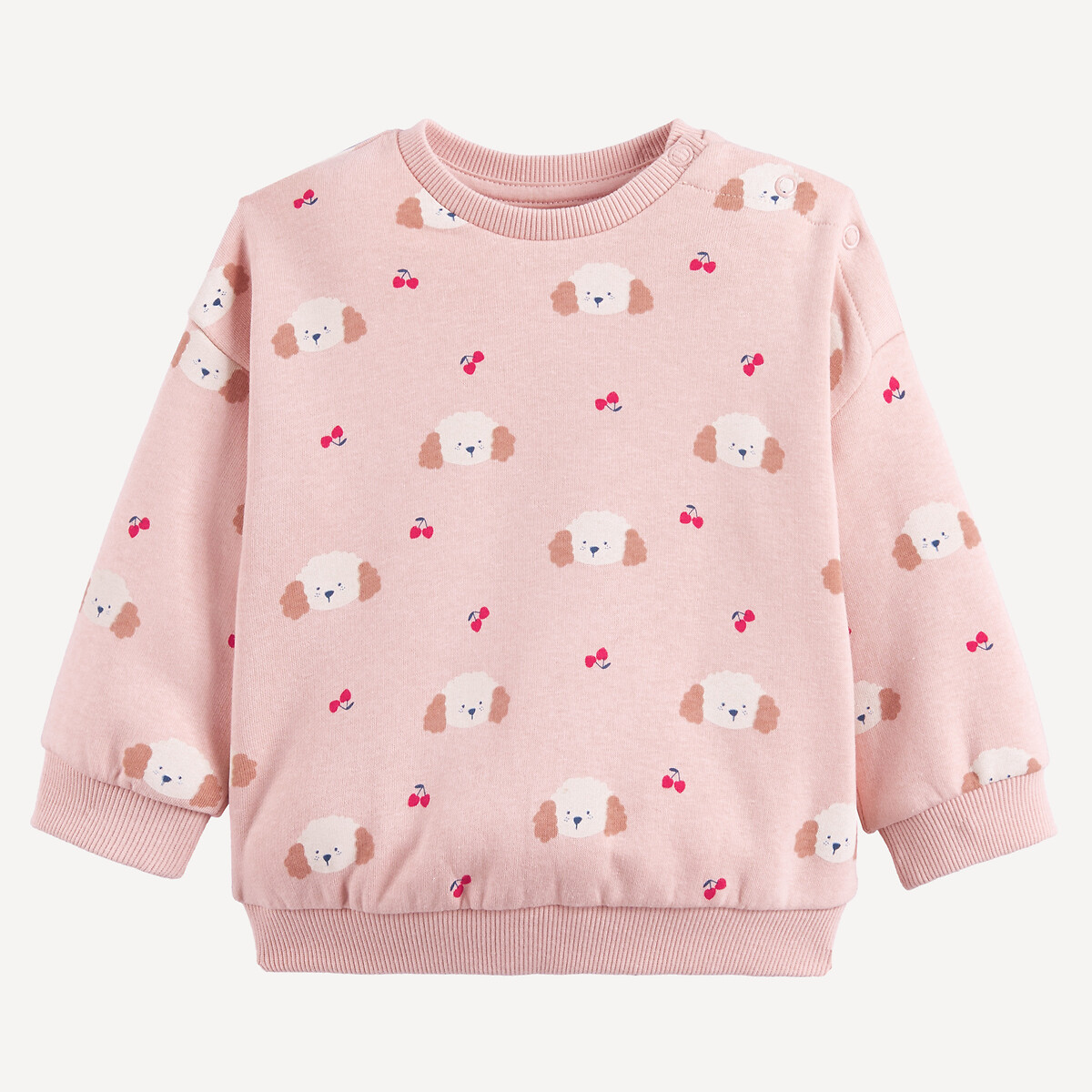 Sweat col rond, imprimé chiens et cerises, en molleton rose, LA REDOUTE COLLECTIONS