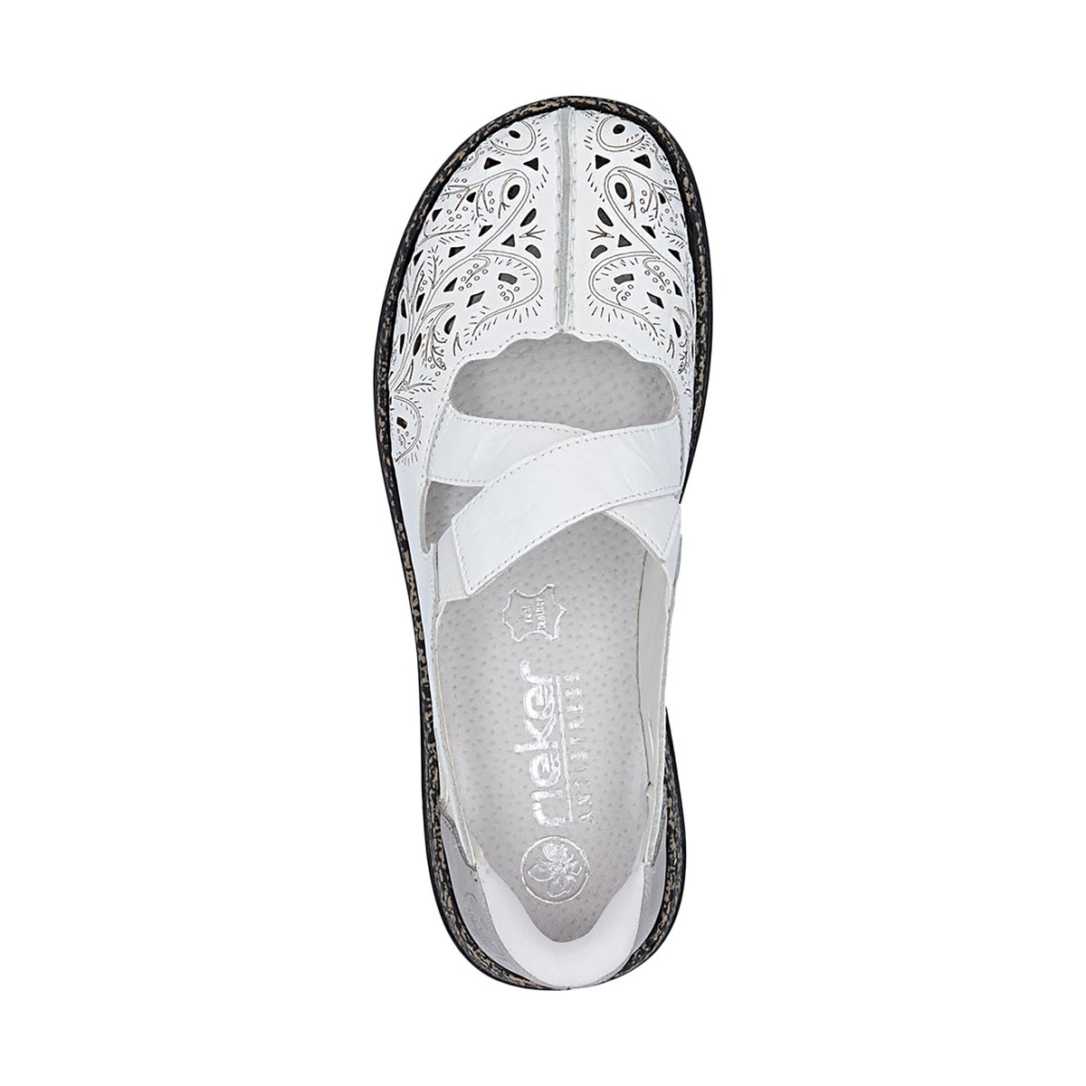 Ballerines emboitant en cuir blanches à talon plat avec des slip-on blanc, RIEKER