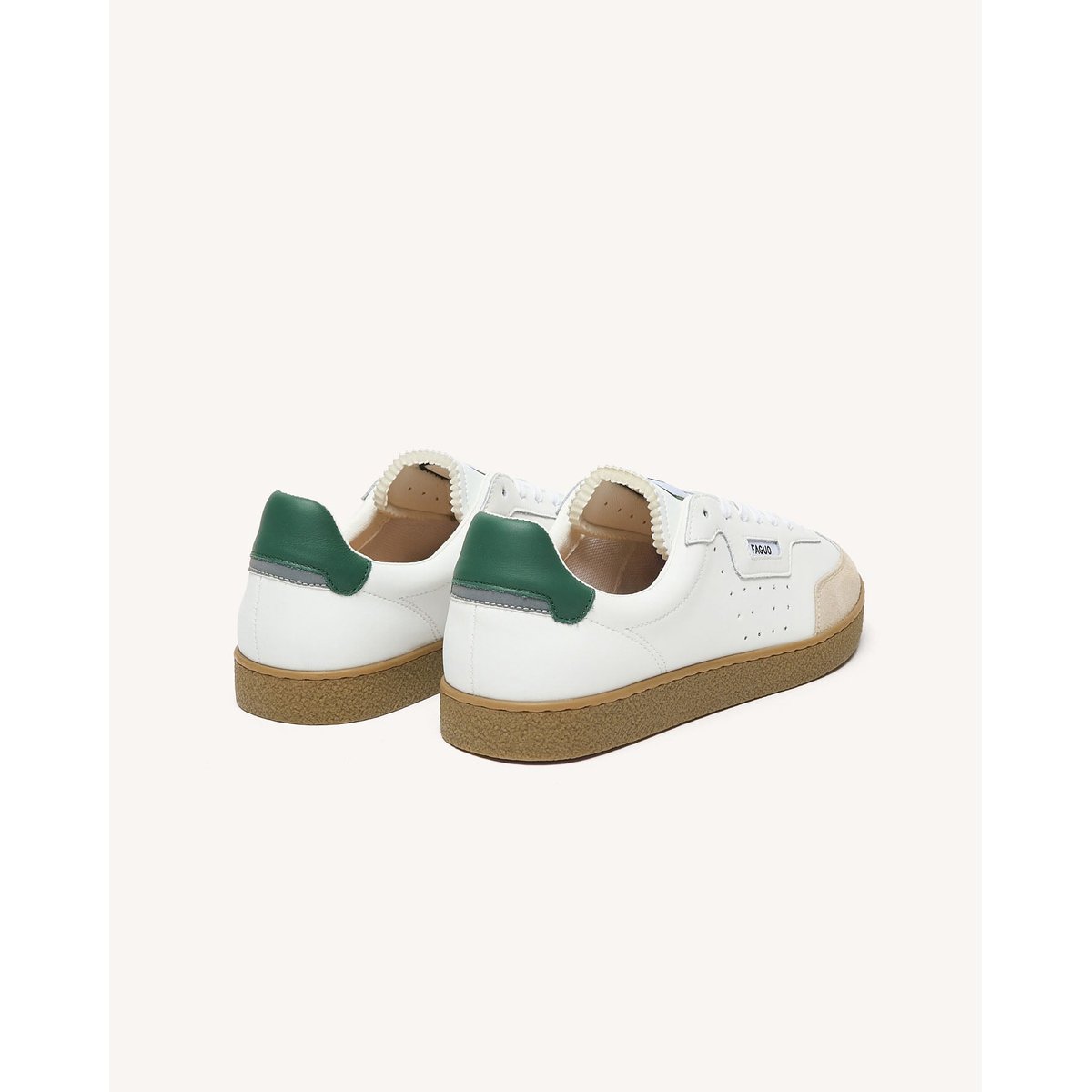 Baskets basses en cuir blanc et vert, FAGUO