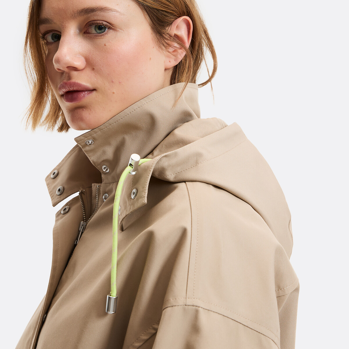 Short Jacket with Detachable Hood and Zip-Up Fastening For Mid-Season beige, LA REDOUTE COLLECTIONS