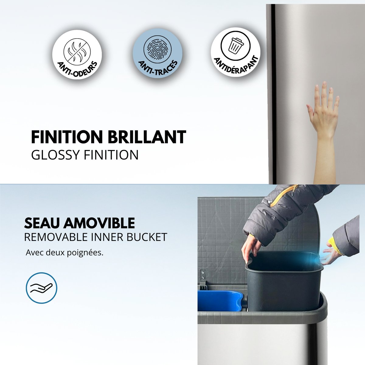 Poubelle de cuisine tri sélectif EMPIRE argent, KITCHEN MOVE