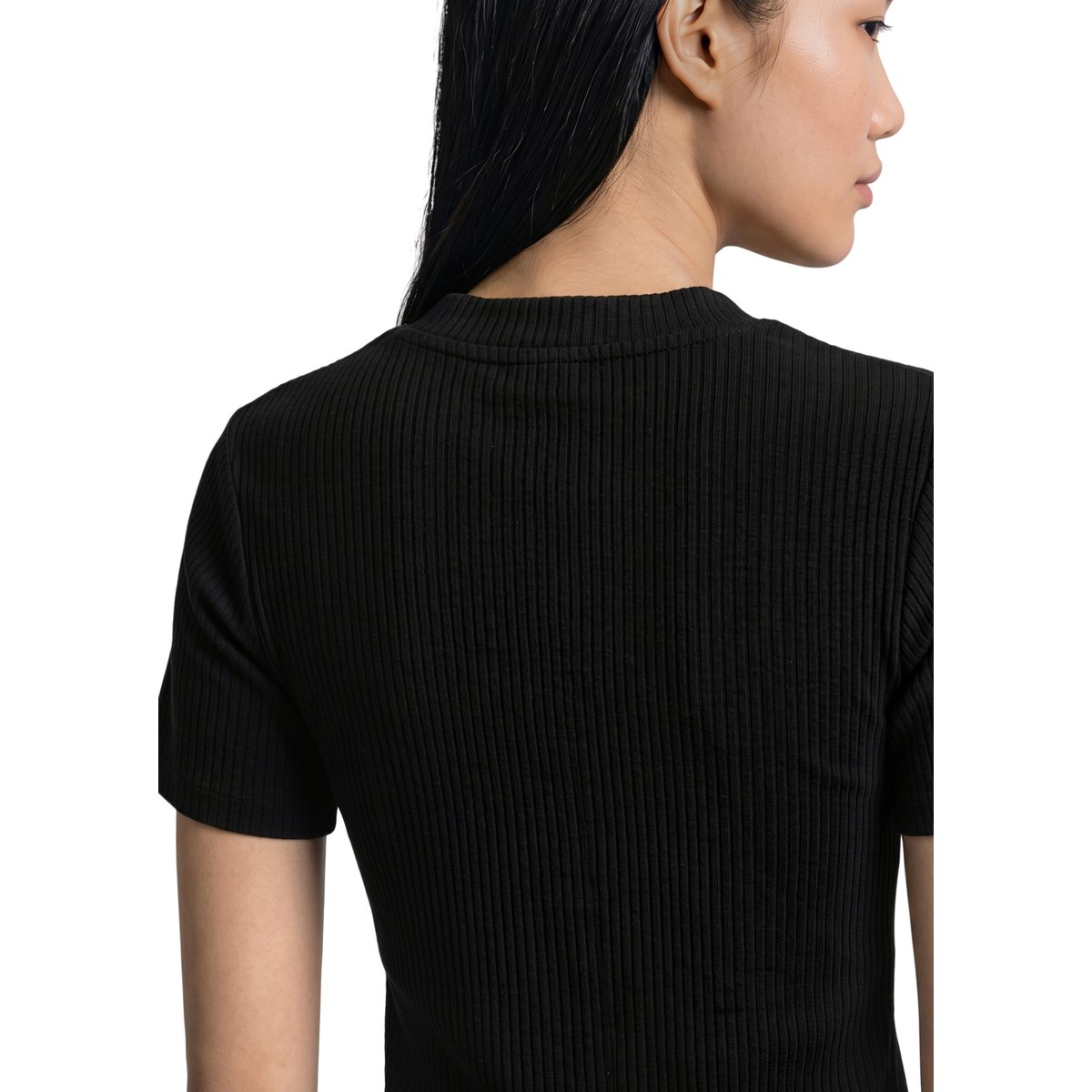 T-shirt en jersey côtelé slim en coton biologique mélangé extensible blanc, MARC O’POLO DENIM