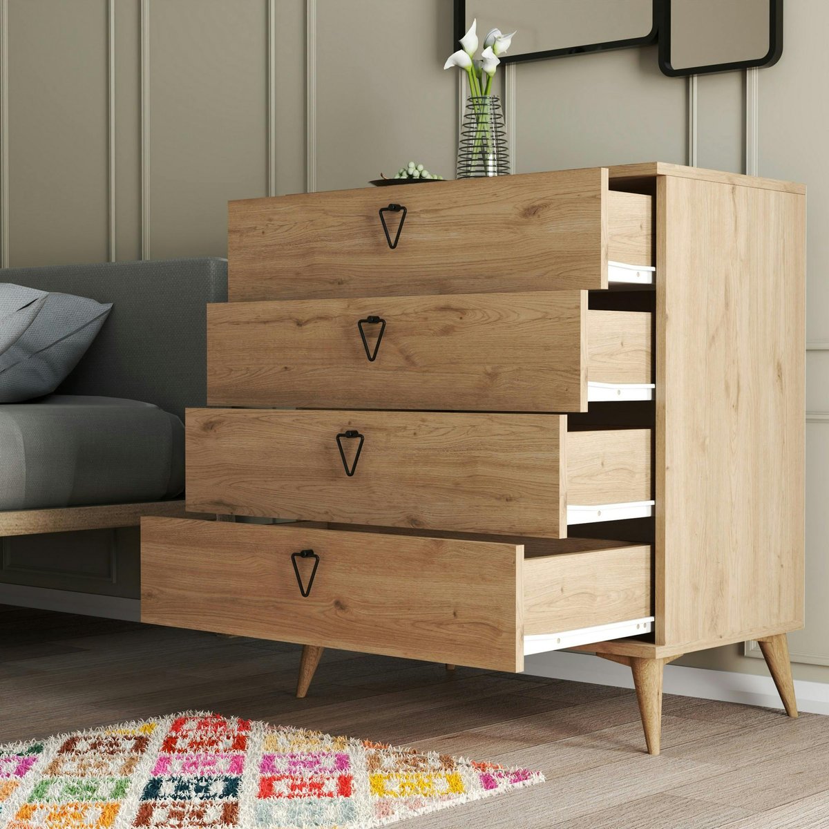 Commode de chambre 4 tiroirs effet bois clair MARFA bois naturel, PIER IMPORT