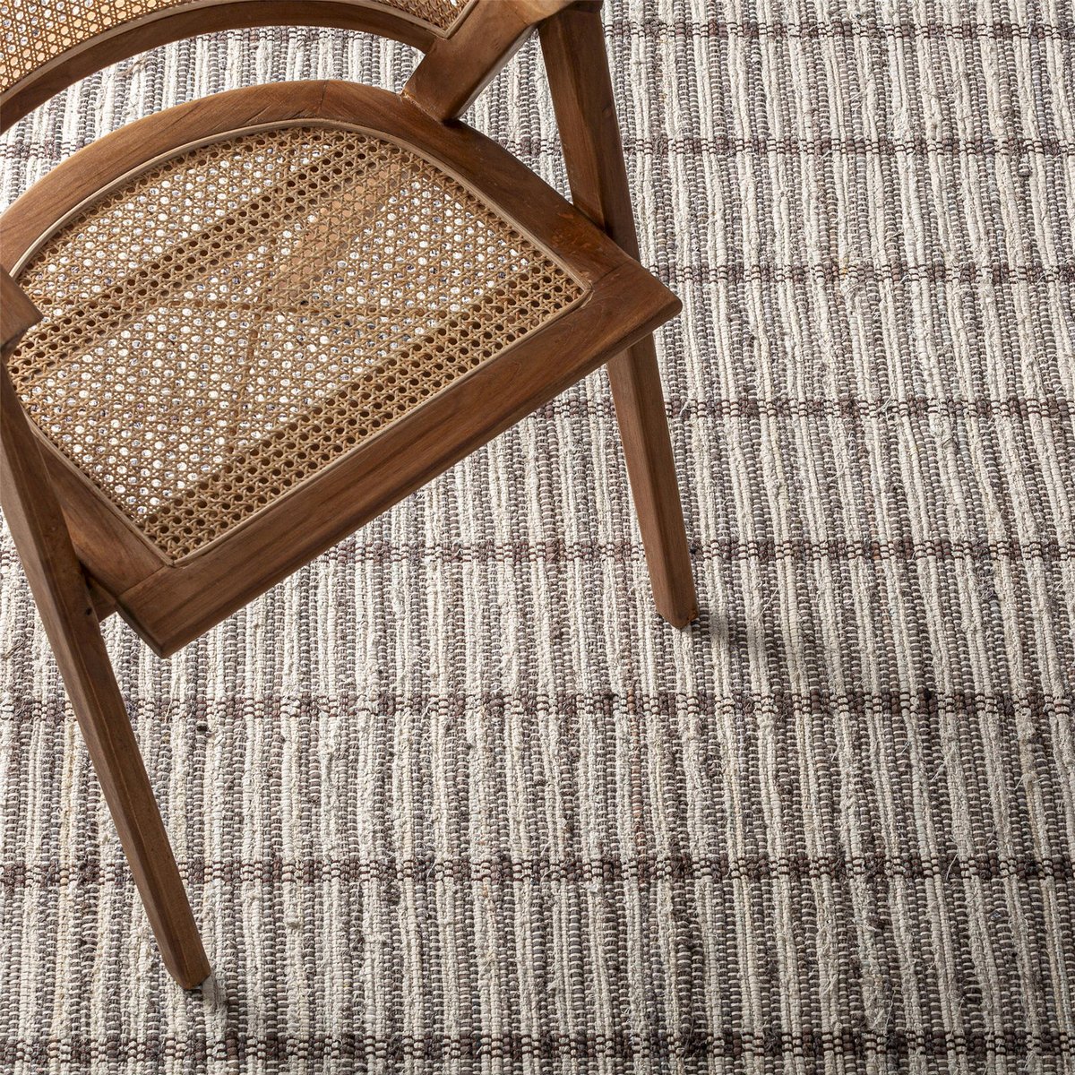 Tapis en coton à franges fait main beige et marron, RECOLLECTION