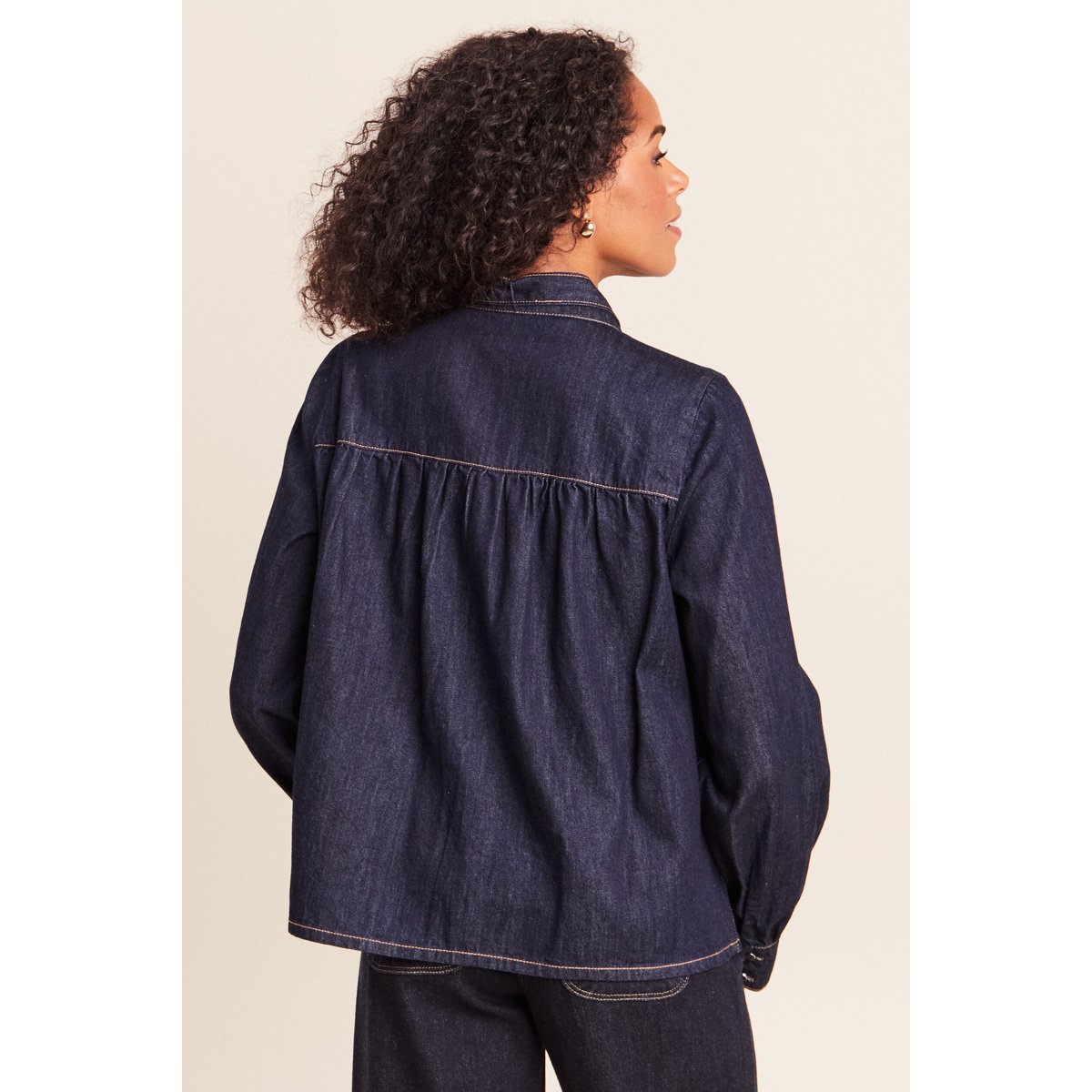 Blouse col v manches longues denim brut, BREAL