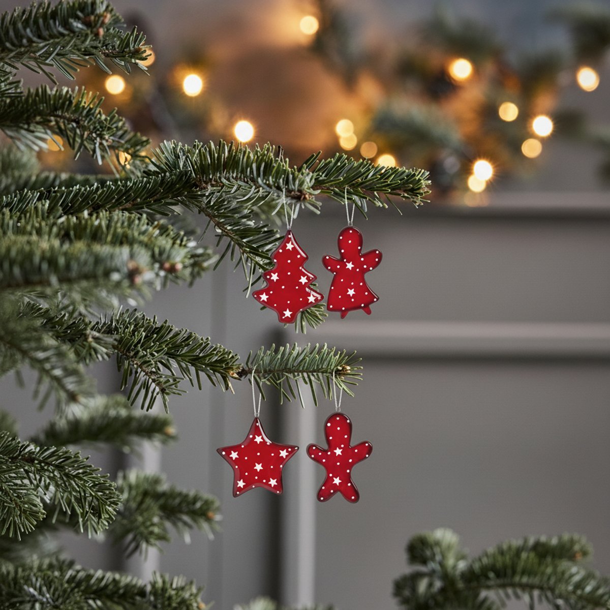 Set de 4 suspensions décoratives de noël en céramique L10 HOLLY rouge, SIA DECO