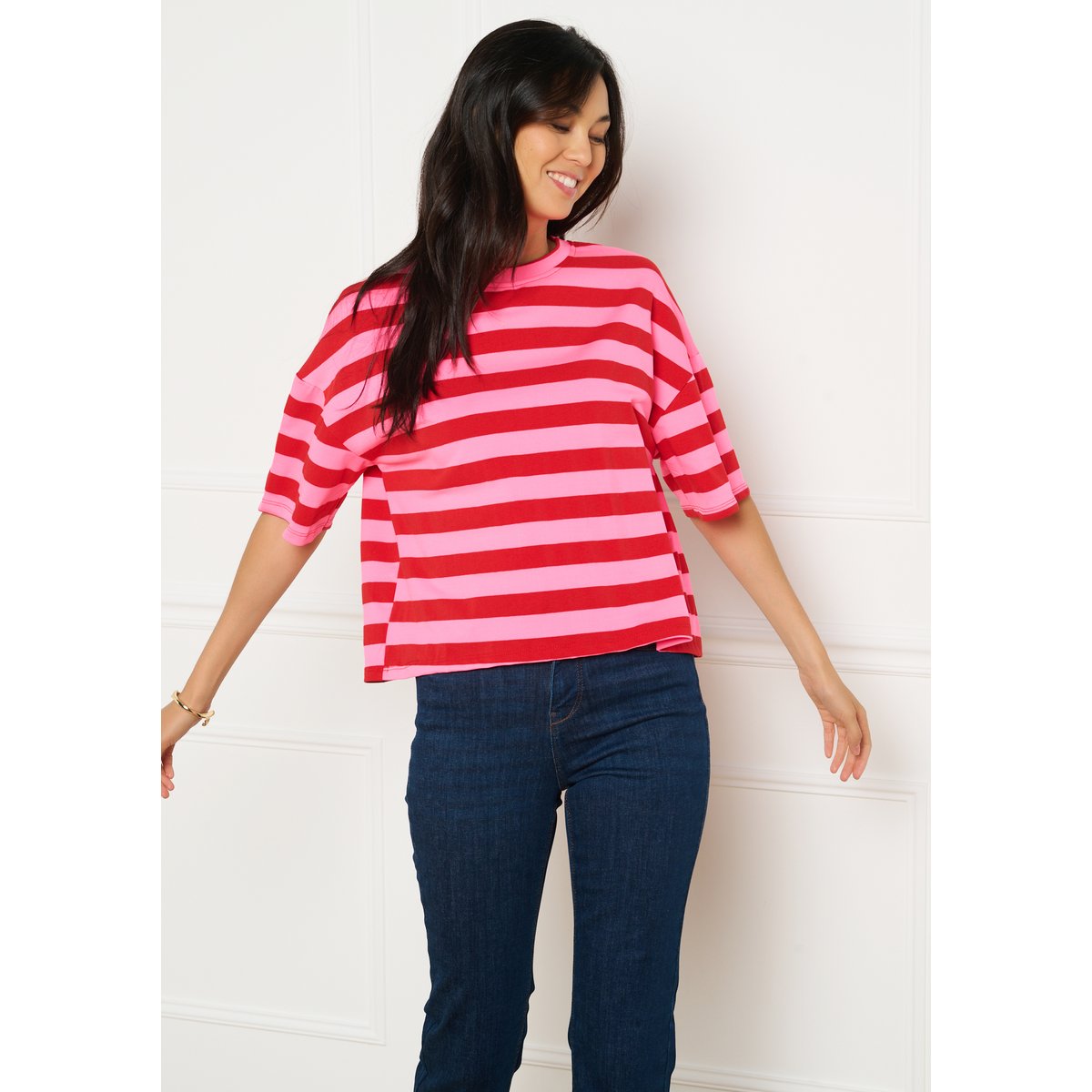 T-shirt coupe ample à rayures rouge, LOLALIZA
