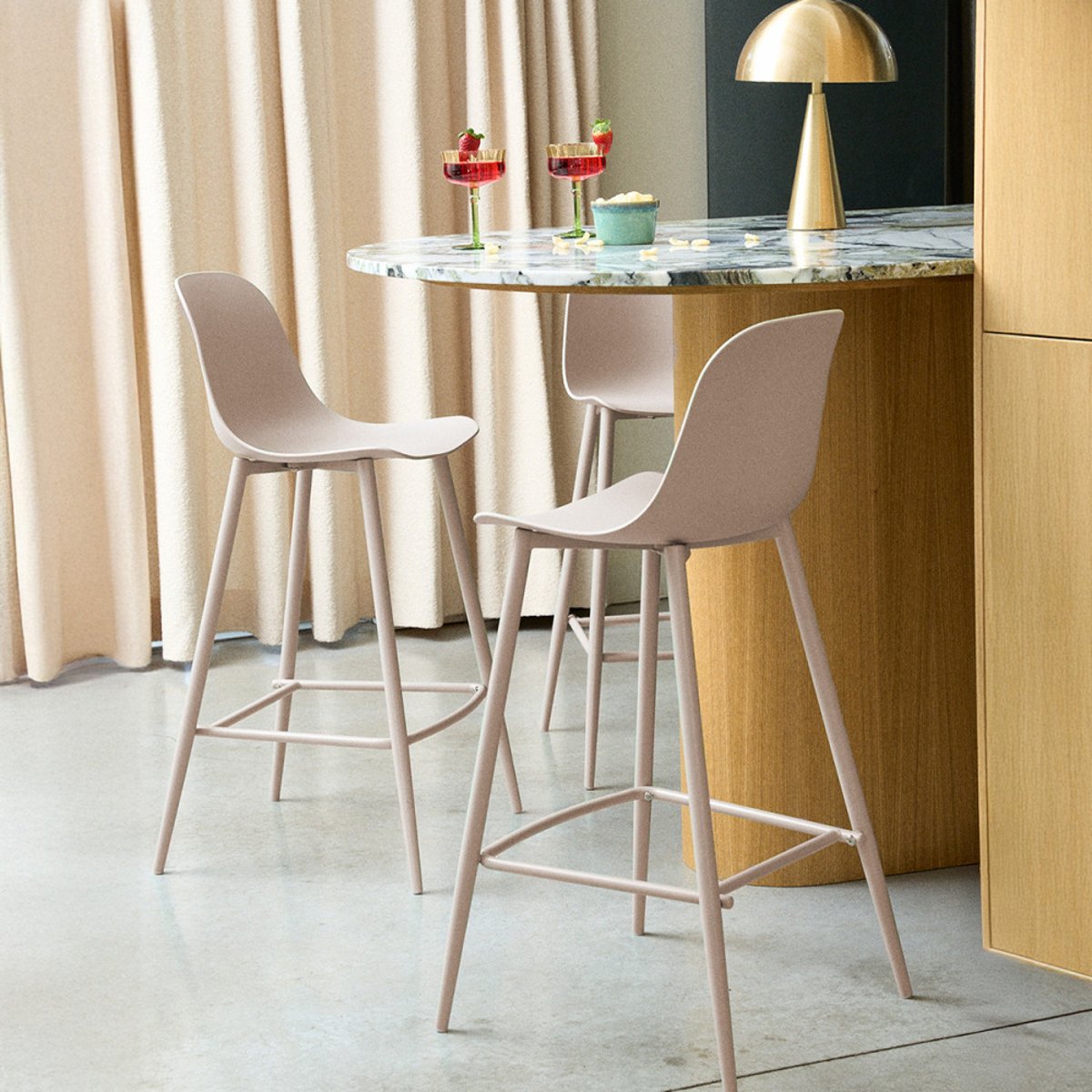Lot de 4 tabourets de bar intérieur et extérieur en plastique et métal H65cm- PORTLAND beige, DRAWER