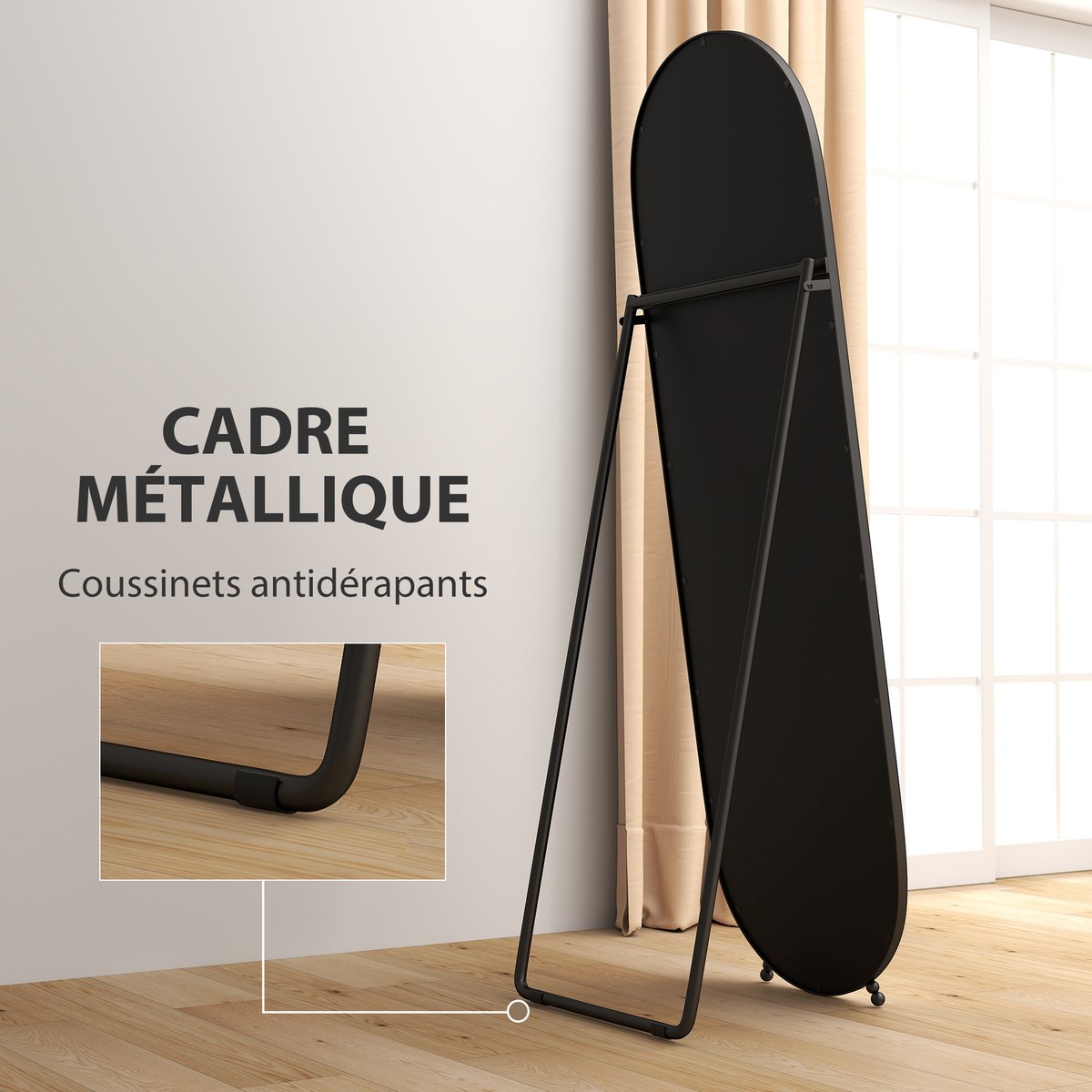 Miroir en pied Verre Noir noir, HOMCOM