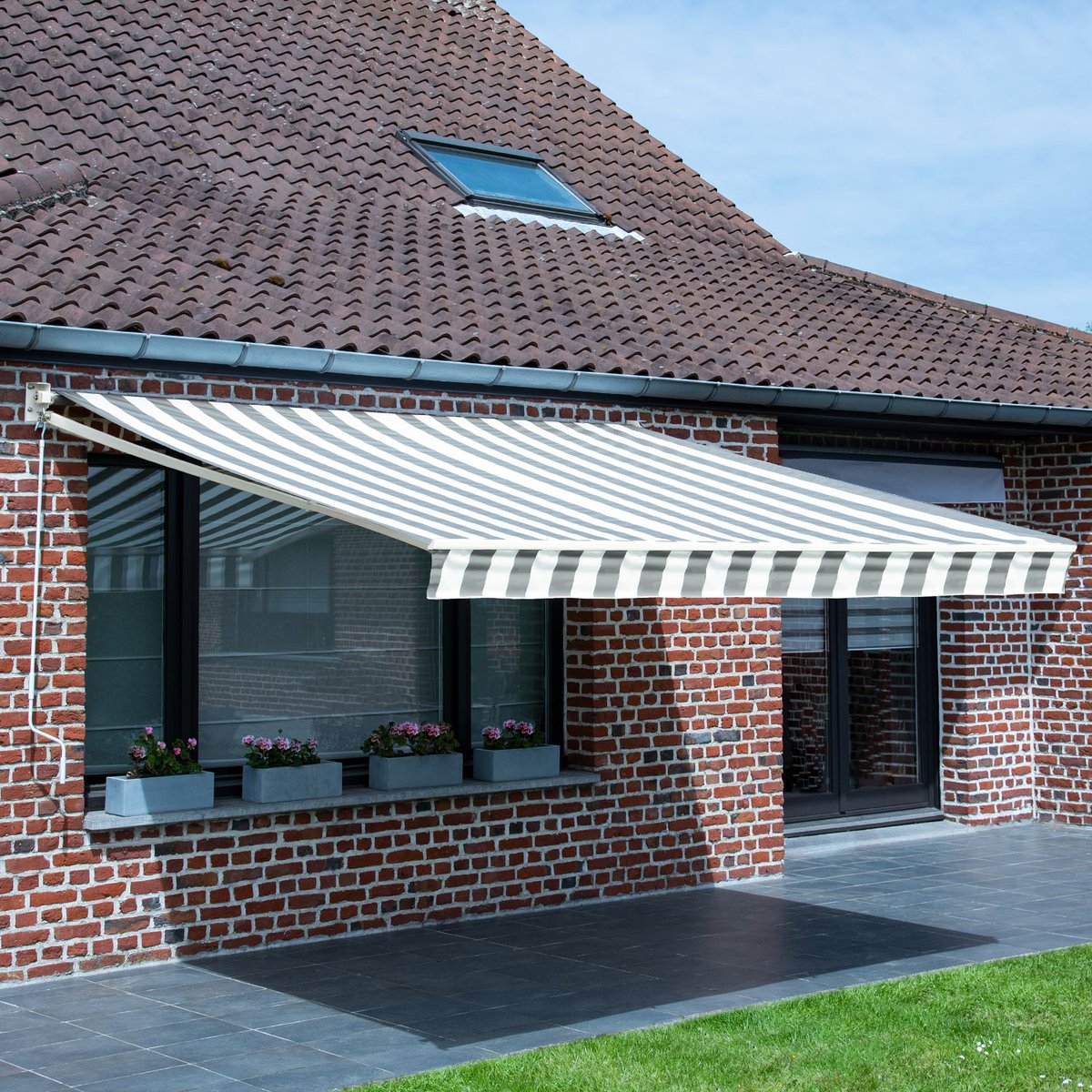 Store banne, 2,5x2m, SAULE blanc, gris, blanc, HAPPY GARDEN