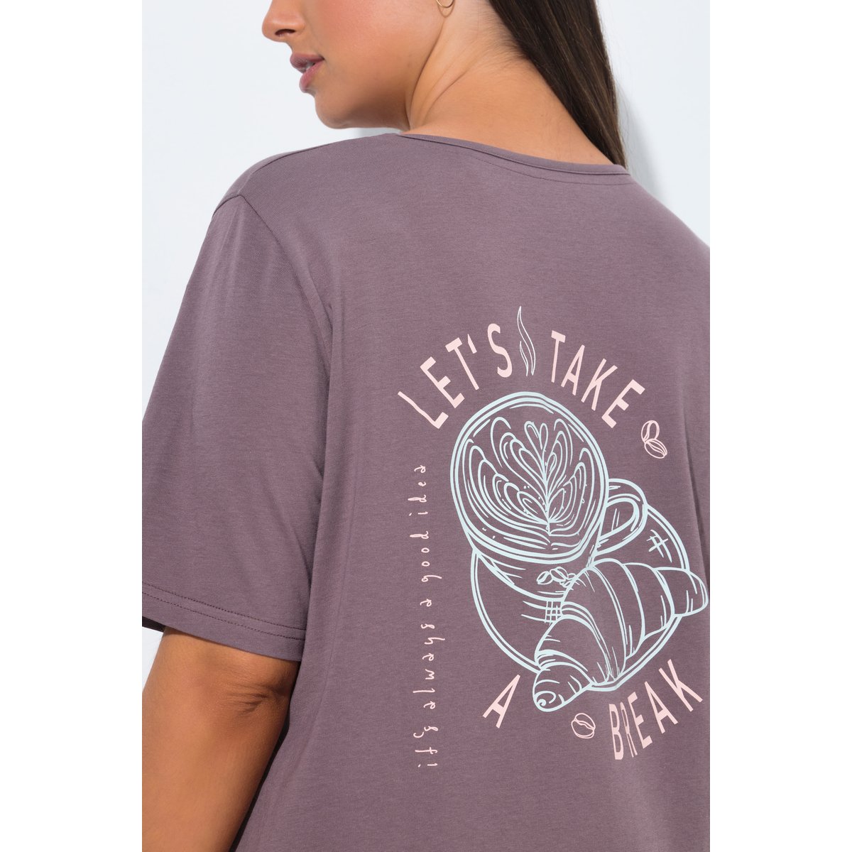 T-shirt long, Coffee Time, Col en V terre, ULLA POPKEN