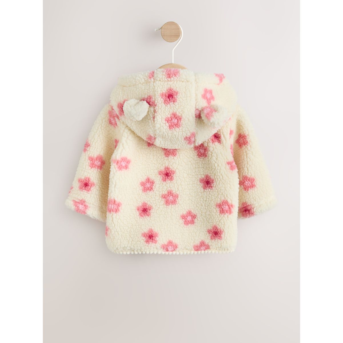 Veste à capuche bébé imitation peau de mouton floral écru et rose, NEXT