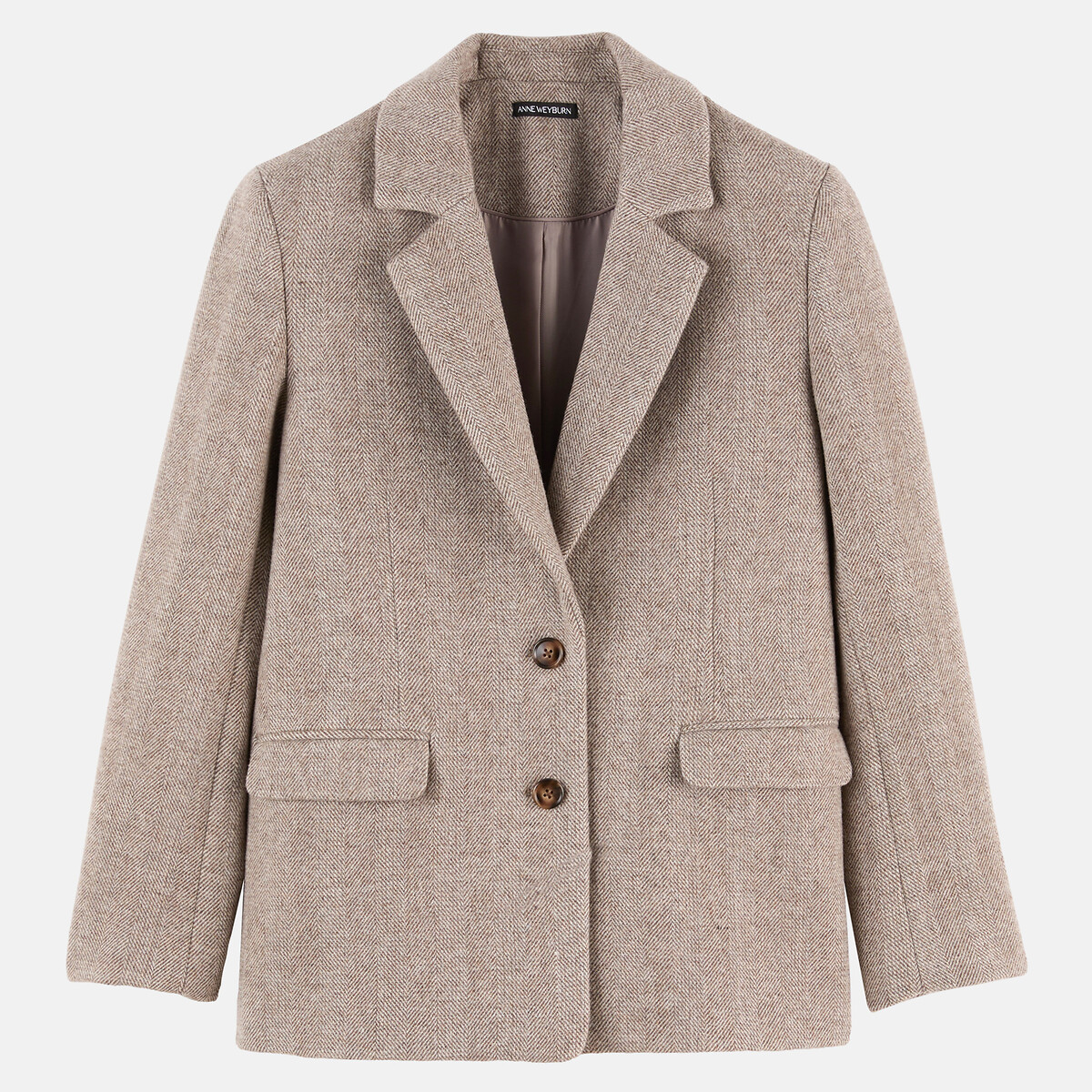 Blazer de corte recto con estampado chevrón, principalmente de lana beige , ANNE WEYBURN