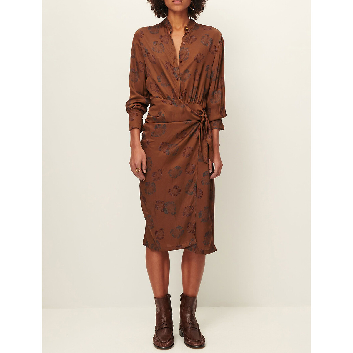 Jaffa Printed Shirt Dress in Wrapover Style brown, SESSUN