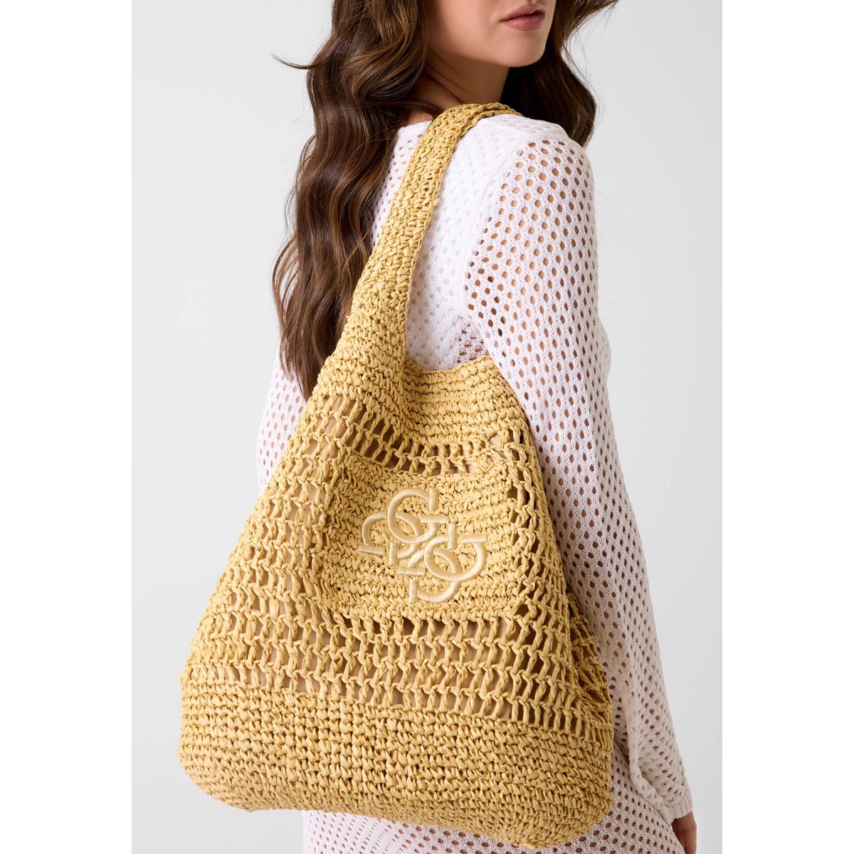 Sac À Bandoulière En Raffia beige, GUESS