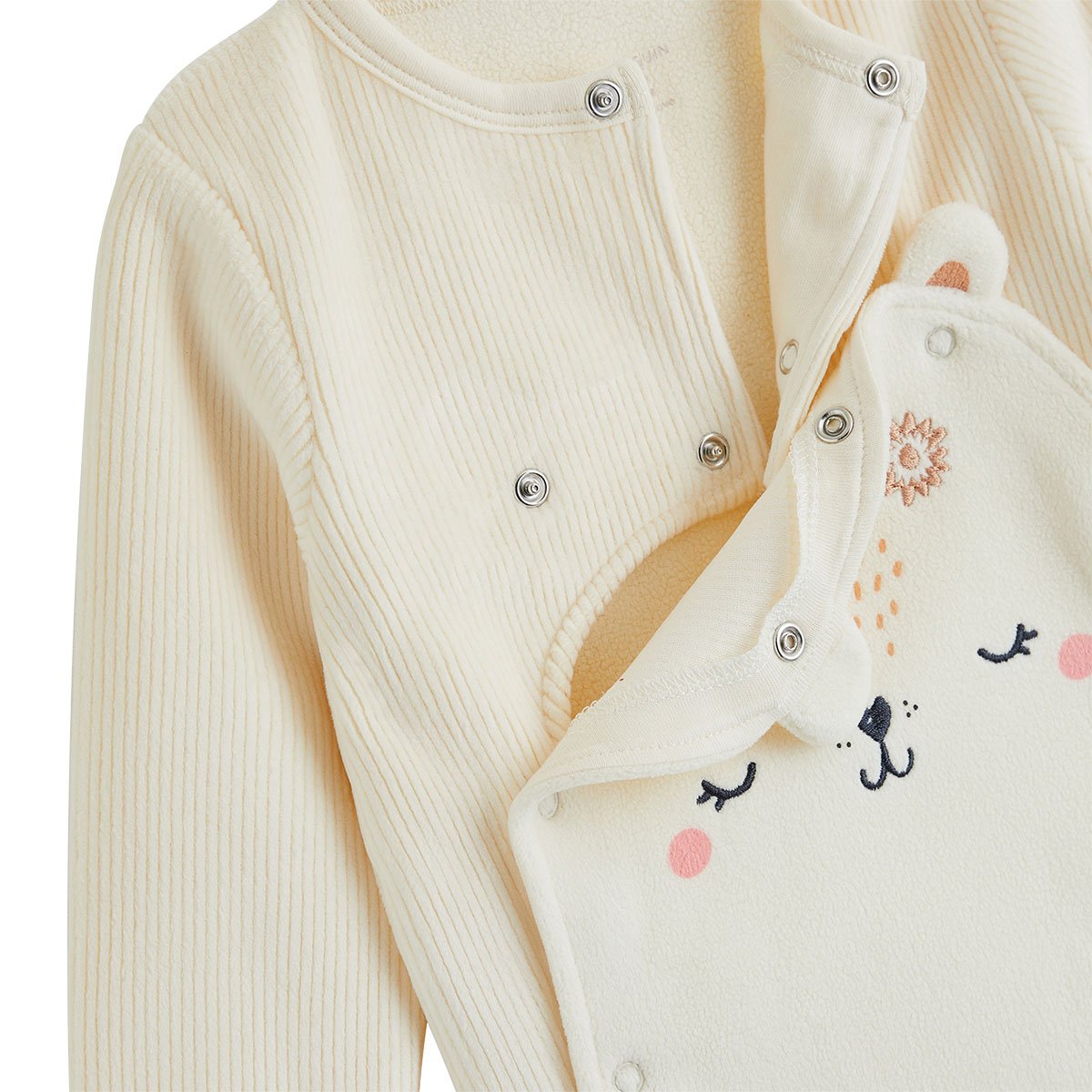 Pyjama bébé en velours ouverture pont Neige ecru, PETIT BEGUIN