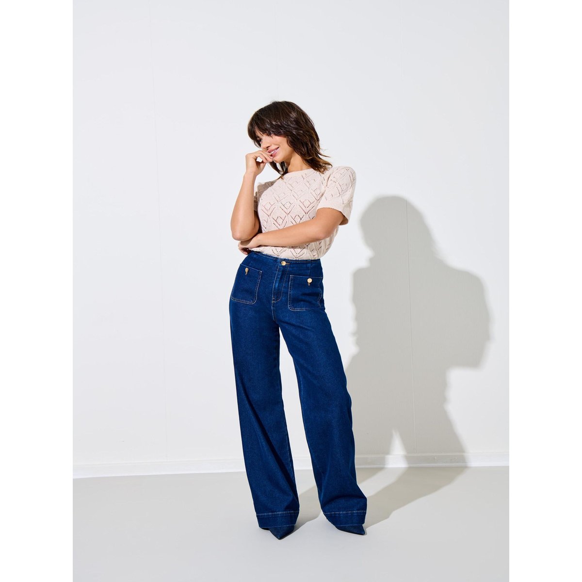 Jean large poches plaquées dark blue denim, ONLY