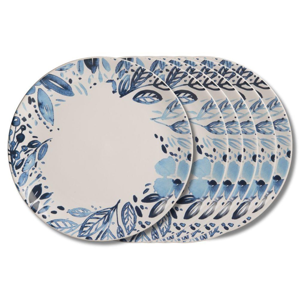 Assiette plate Jardin bleu 27 cm (lot de 6) blanc, TREND'UP