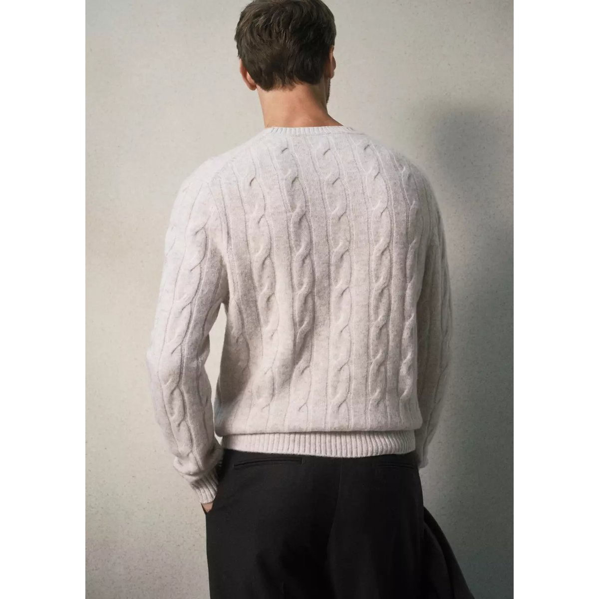 Pull-over laine maille tressée beige, MANGO MAN