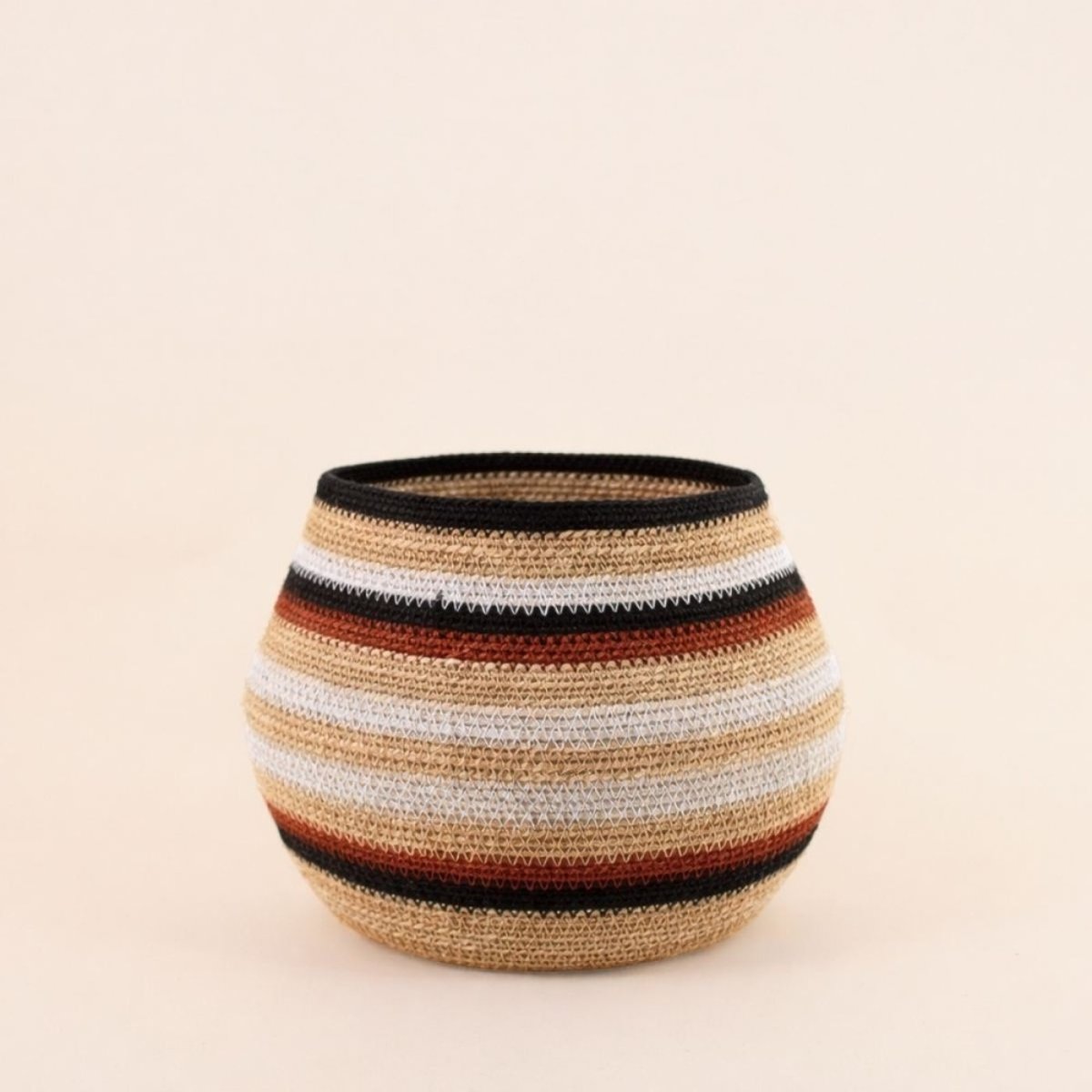 Set de 3 paniers bas rayés en herbes marines marron et beige marron, ORNAMI