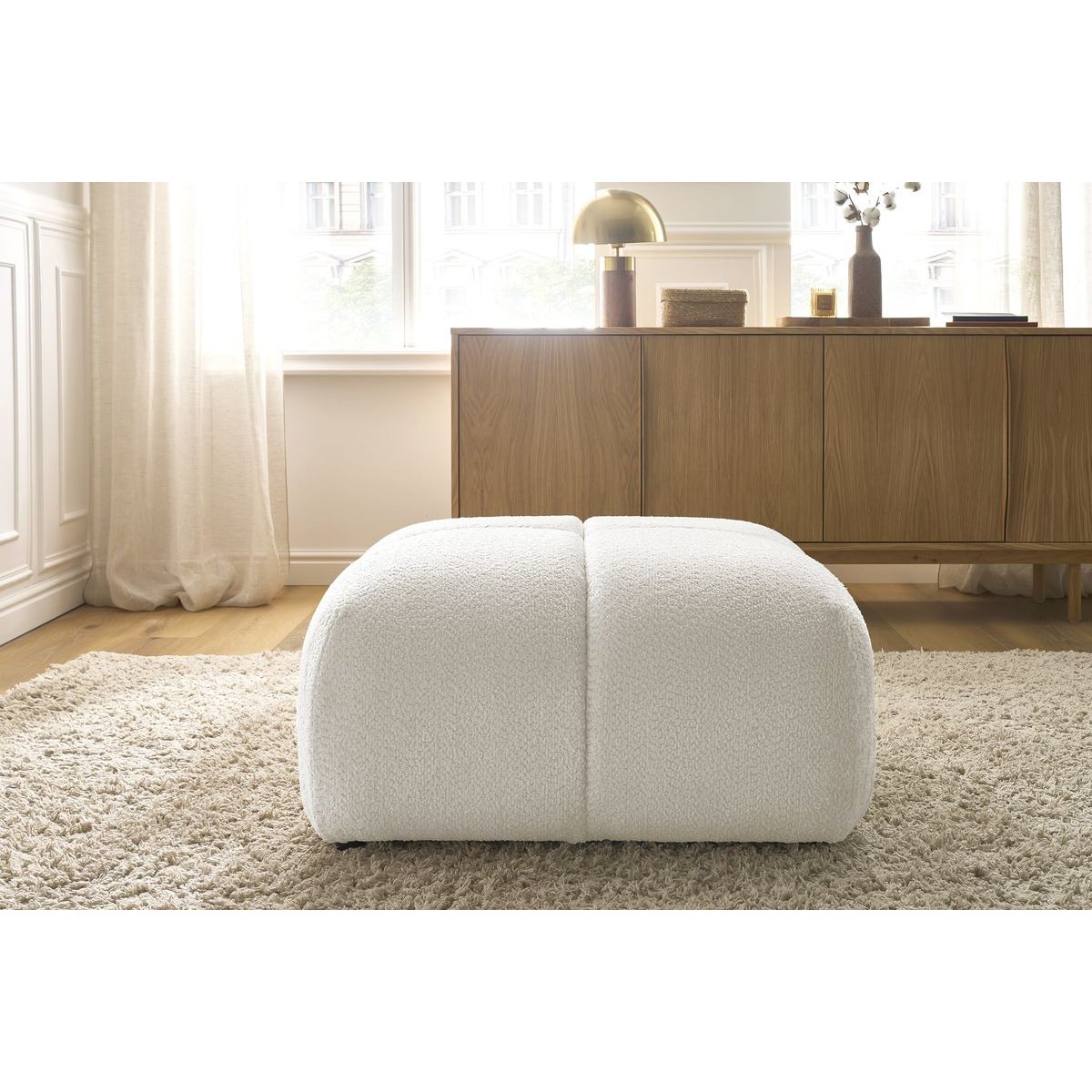Pouf tissu texturé, CRISTINA blanc, BOBOCHIC