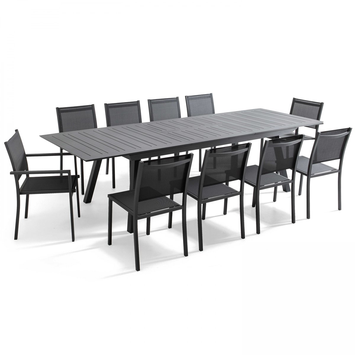 Salon de jardin table en aluminium, 8 chaises et 2 fauteuils - OLYMPE gris, OVIALA